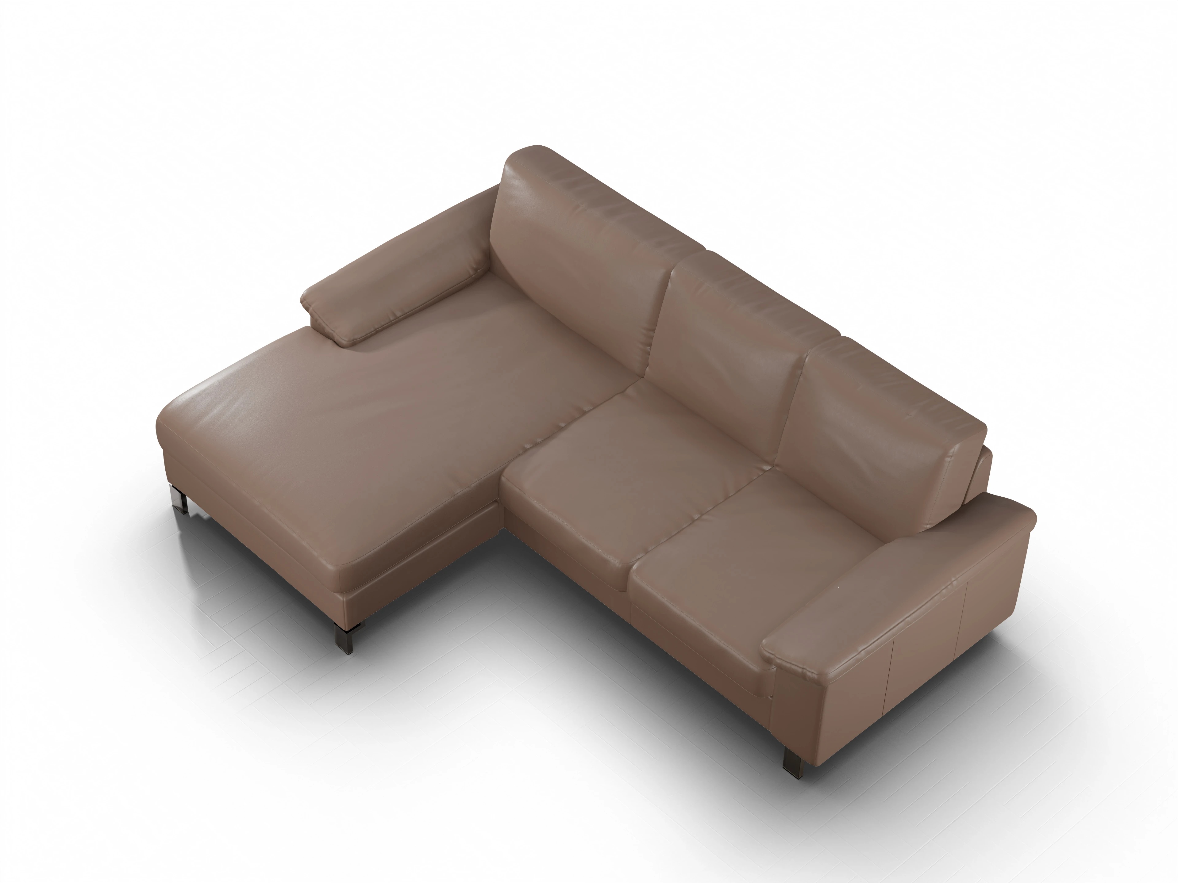 Casco Ecksofa LO Medium L Ansicht des Produktes Casco 2.0 Ecksofa links Abschluss offen in Leder Braun