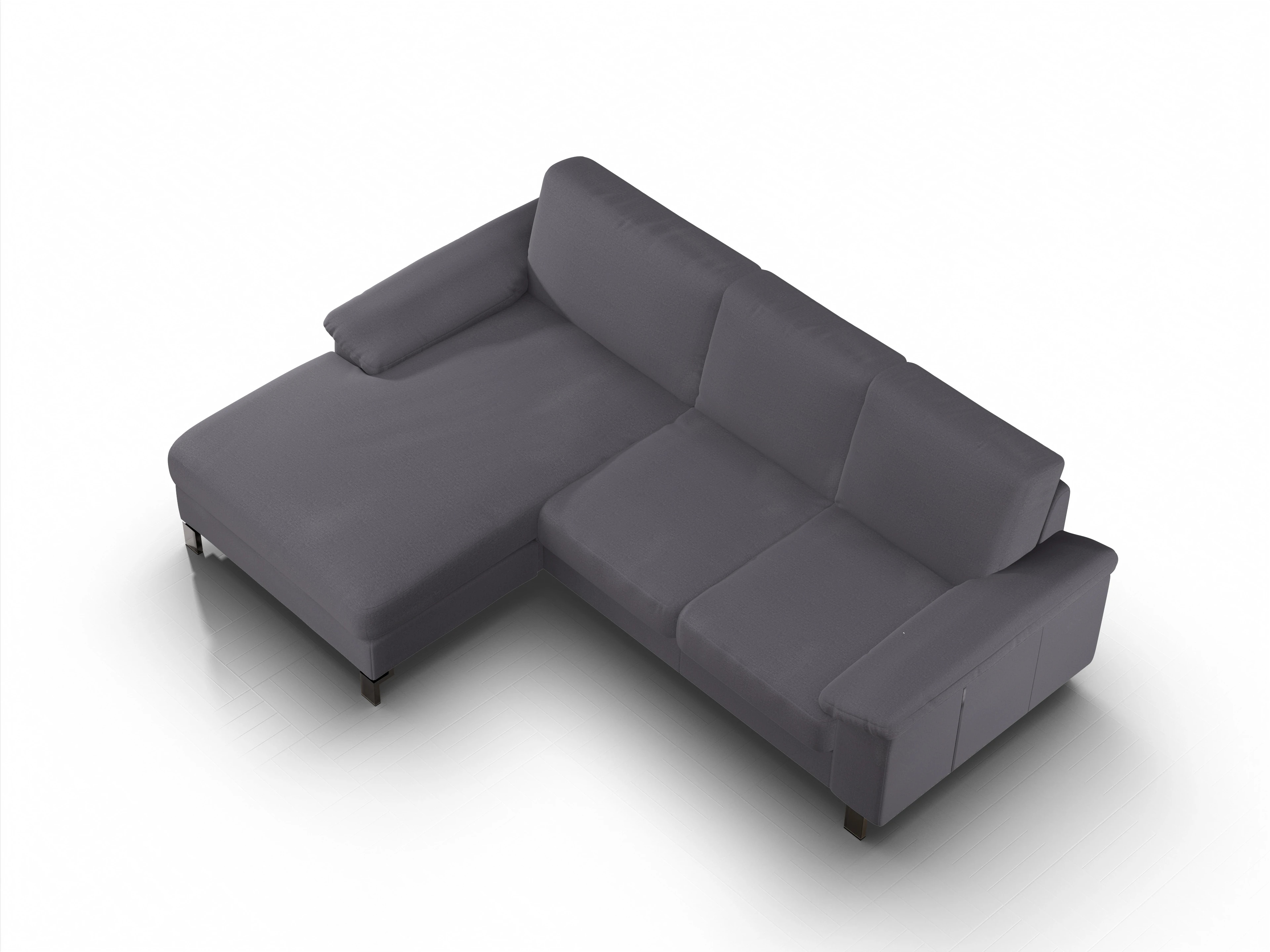Casco Ecksofa LO Medium L Ansicht des Produktes Casco 2.0 Ecksofa links Abschluss offen in Stoff Grau