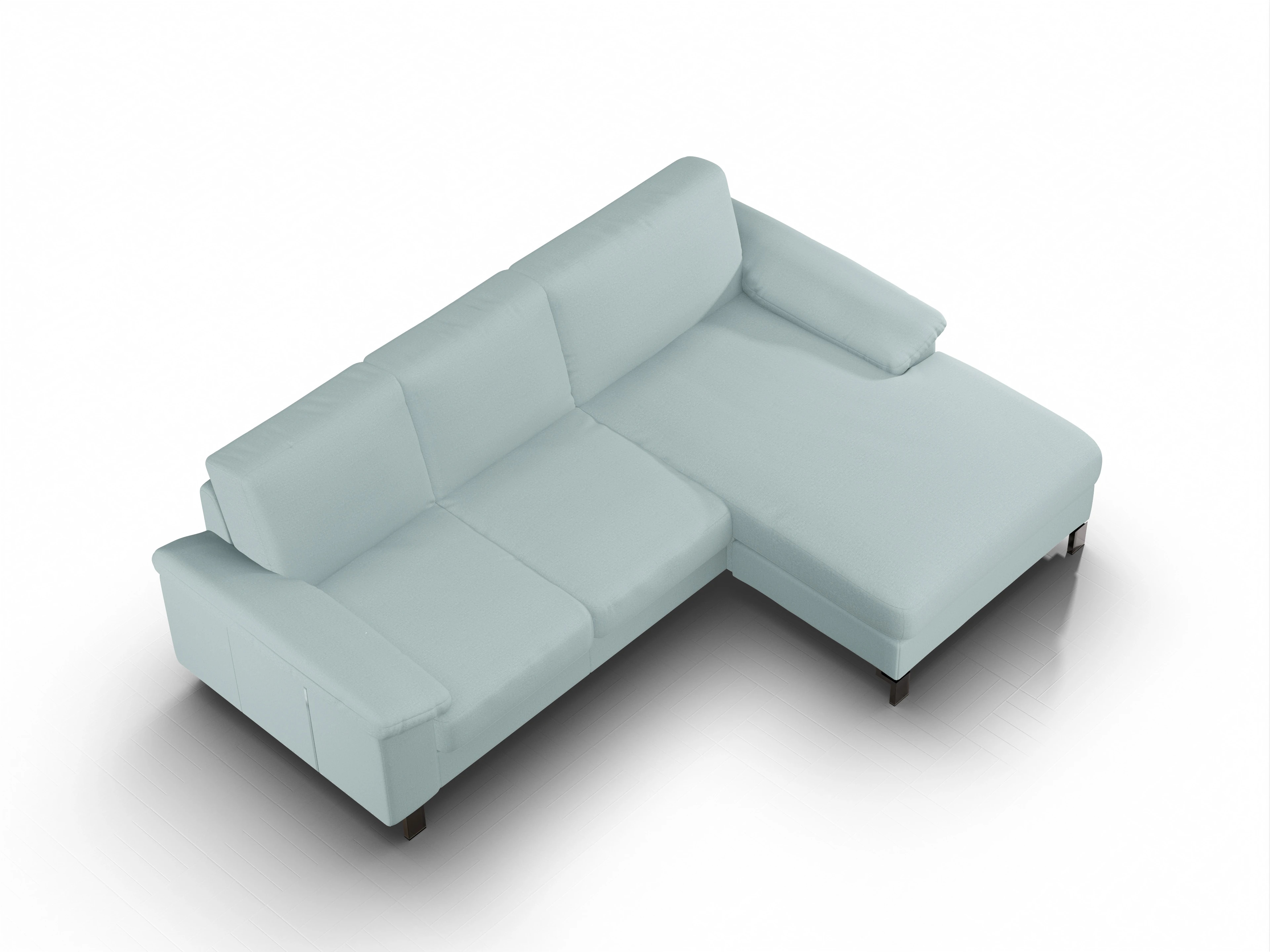 Casco Ecksofa LO Medium R Ansicht des Produktes Casco 2.0 Ecksofa rechts Abschluss offen in Stoff Blau