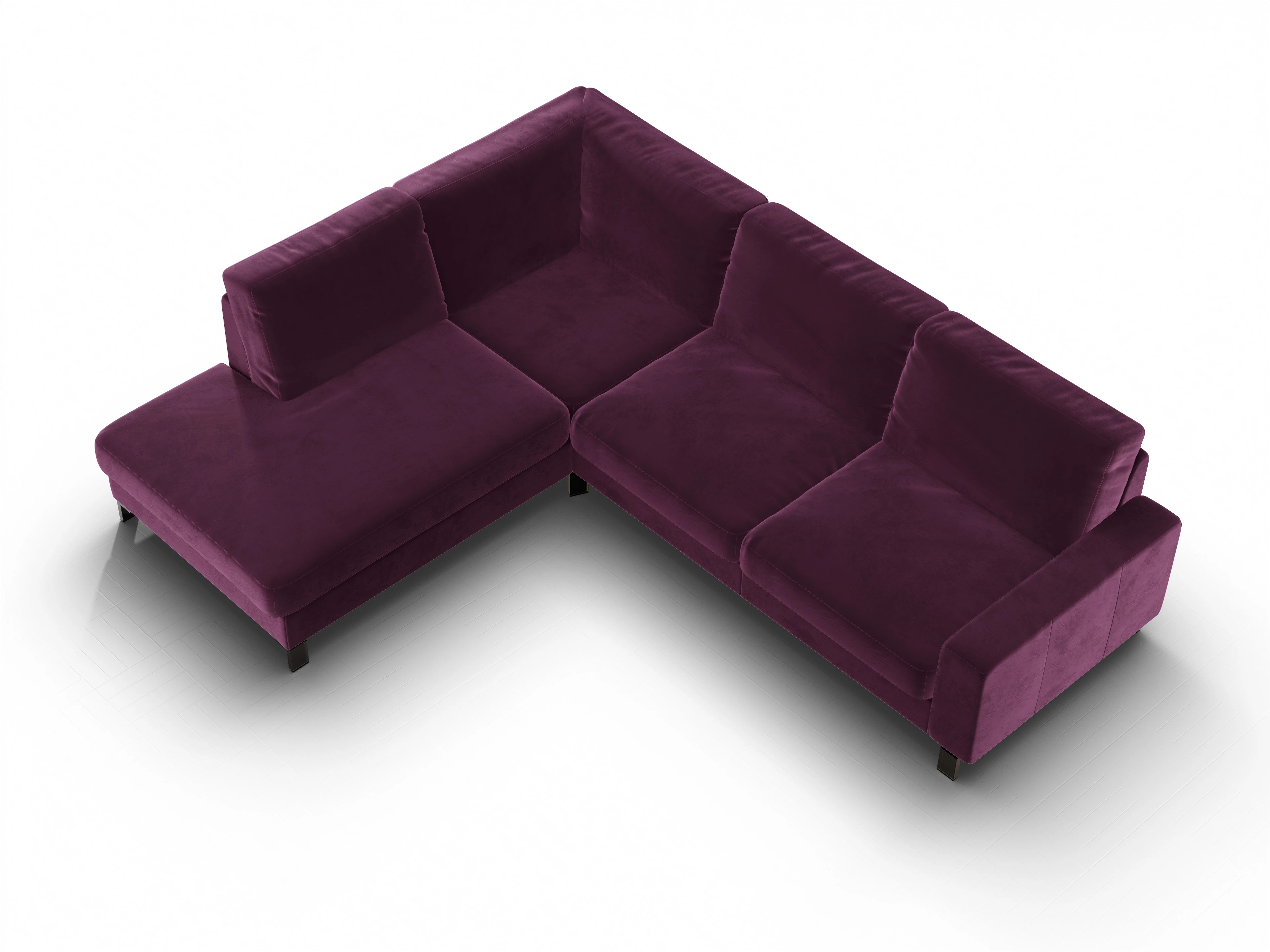 Ansicht des Produktes Casco 2.0 Ecksofa links Abschluss offen in Stoff Lila