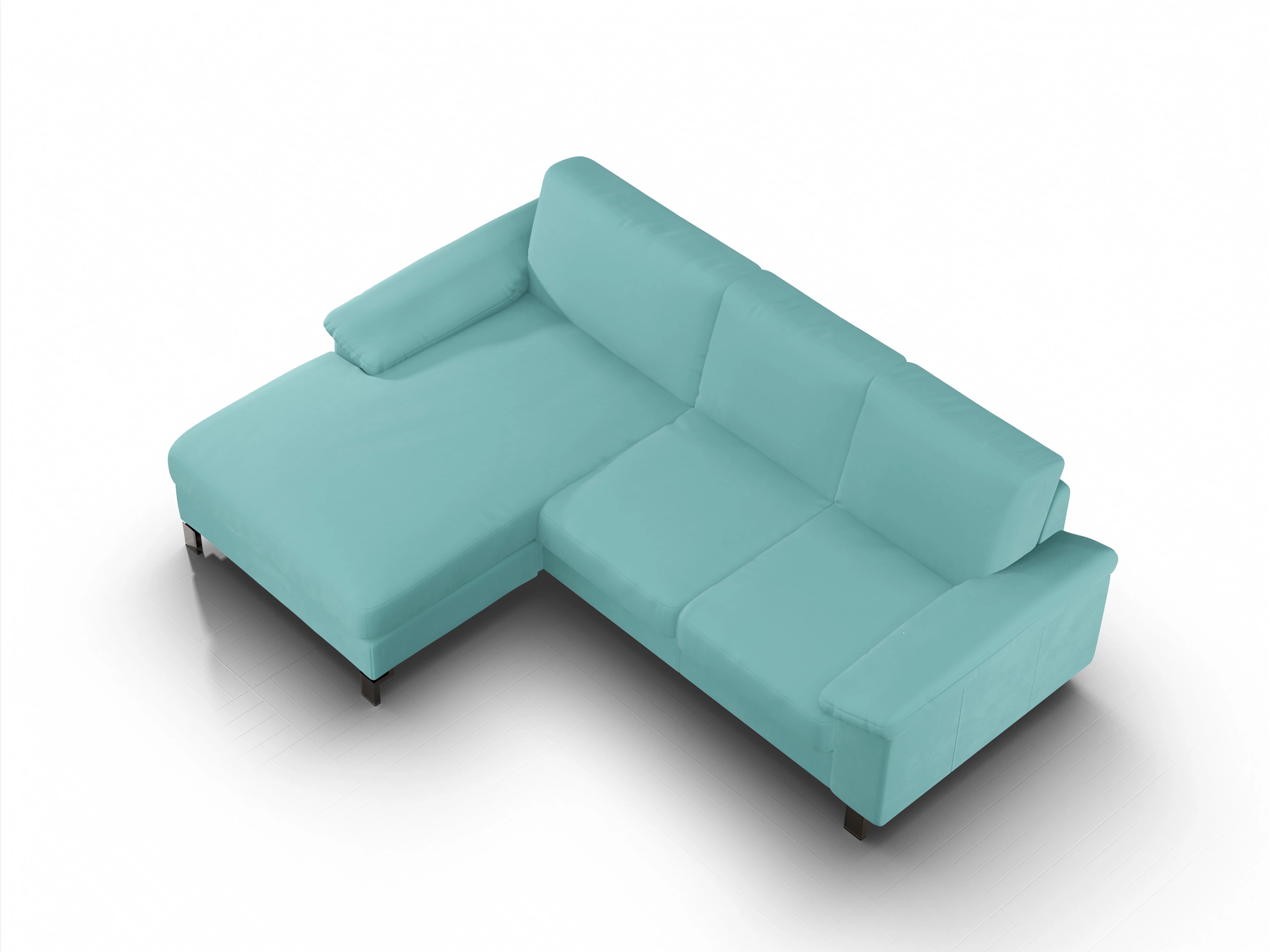 Casco Ecksofa LO Medium L Ansicht des Produktes Casco 2.0 Ecksofa links Abschluss offen in Stoff Blau