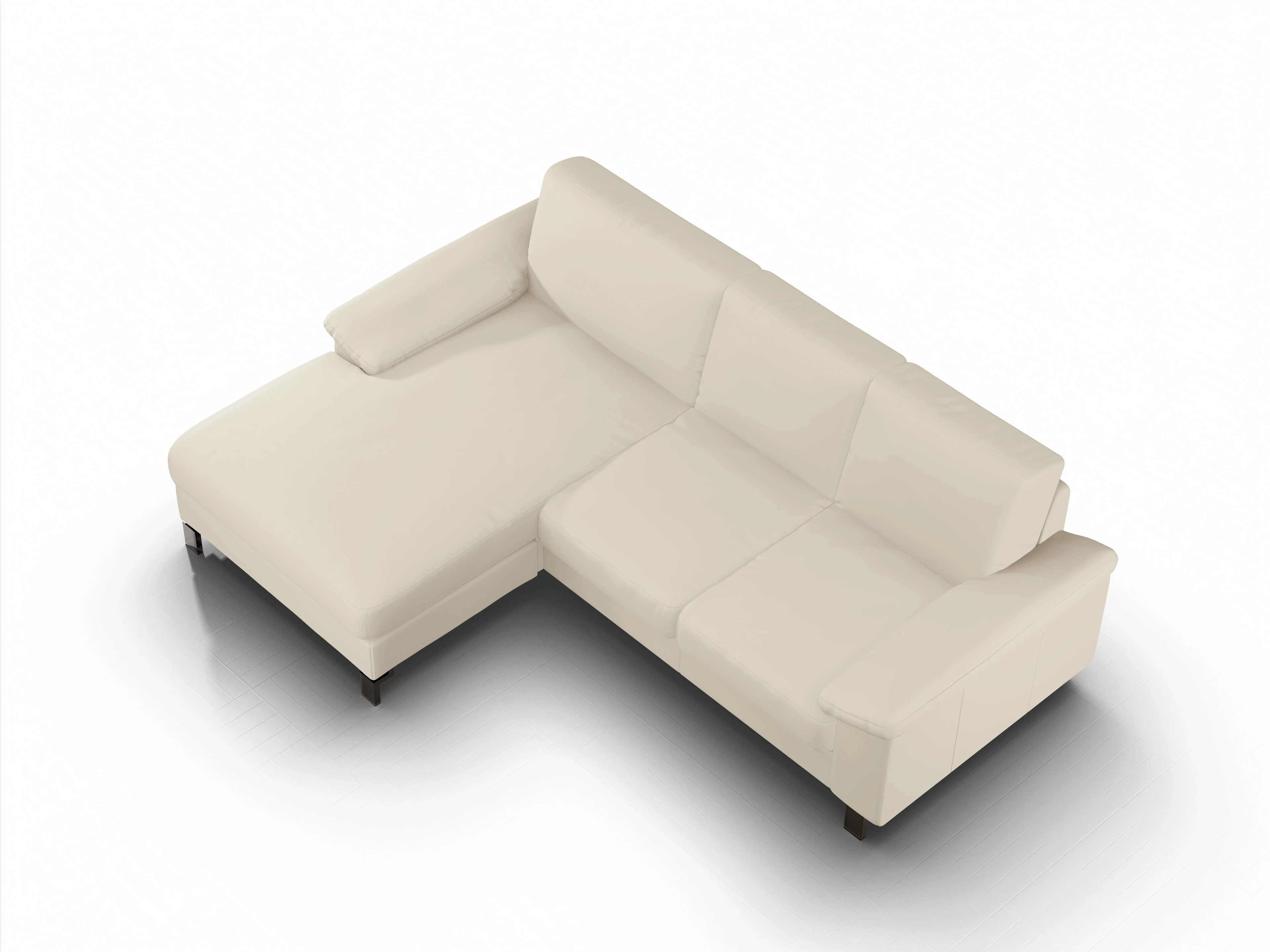 Casco Ecksofa LO Medium L Ansicht des Produktes Casco 2.0 Ecksofa links Abschluss offen in Leder Beige