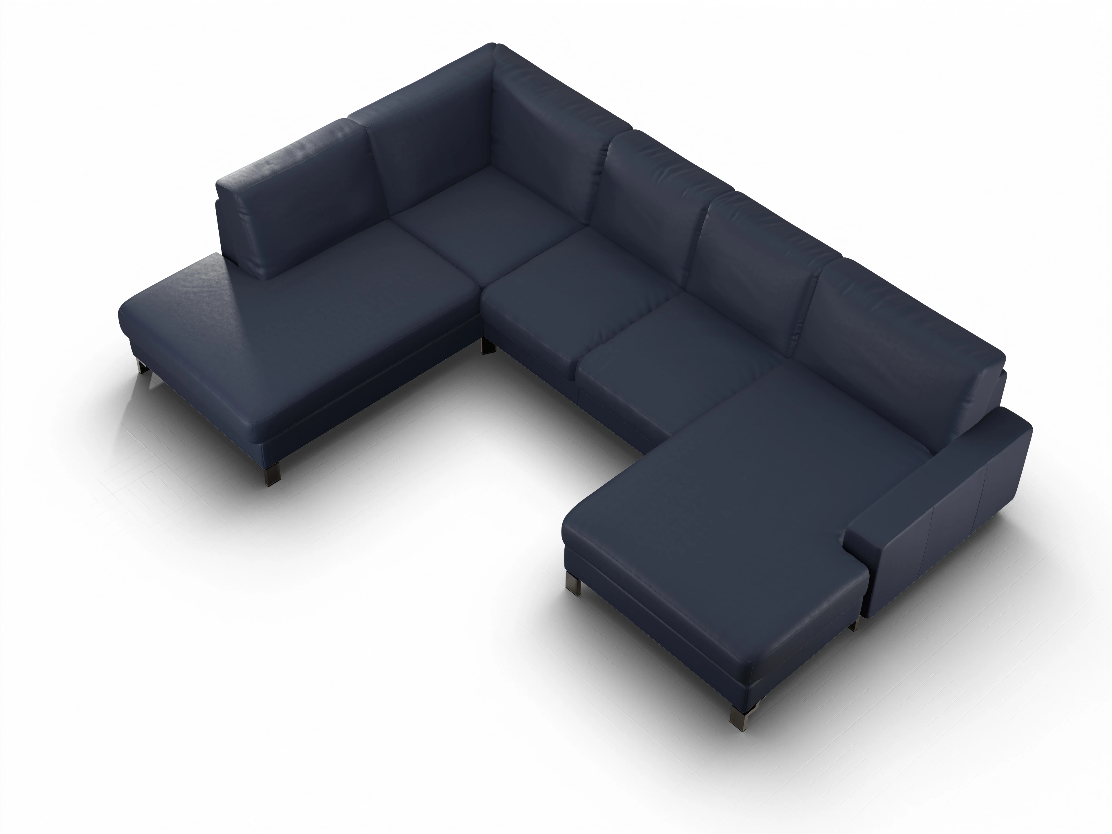 Ansicht des Produktes Casco 2.0 Wohnlandschaft offen beidseitig in Leder Blau