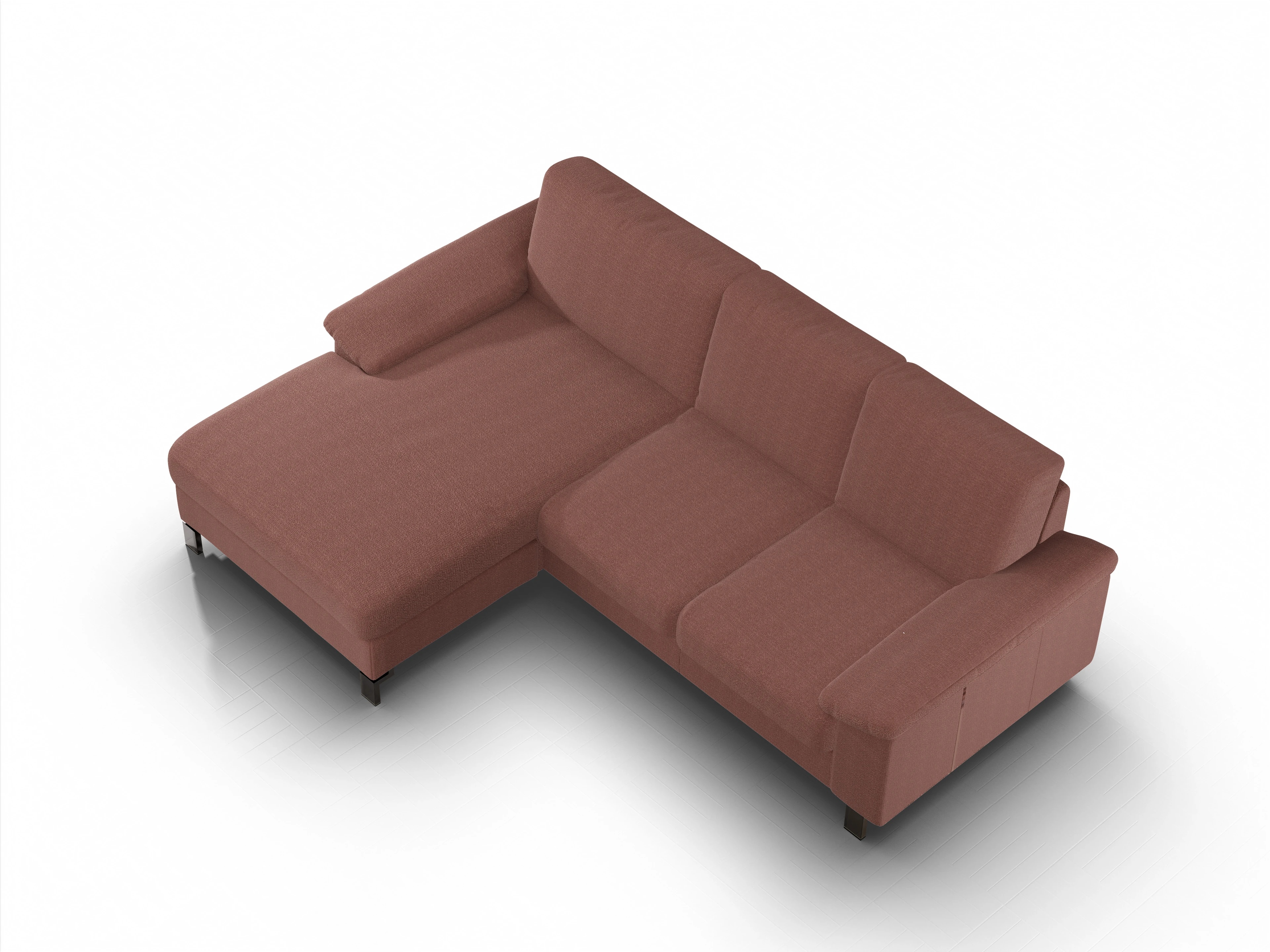 Ansicht des Produktes Casco 2.0 Ecksofa links Abschluss offen in Stoff Rosa