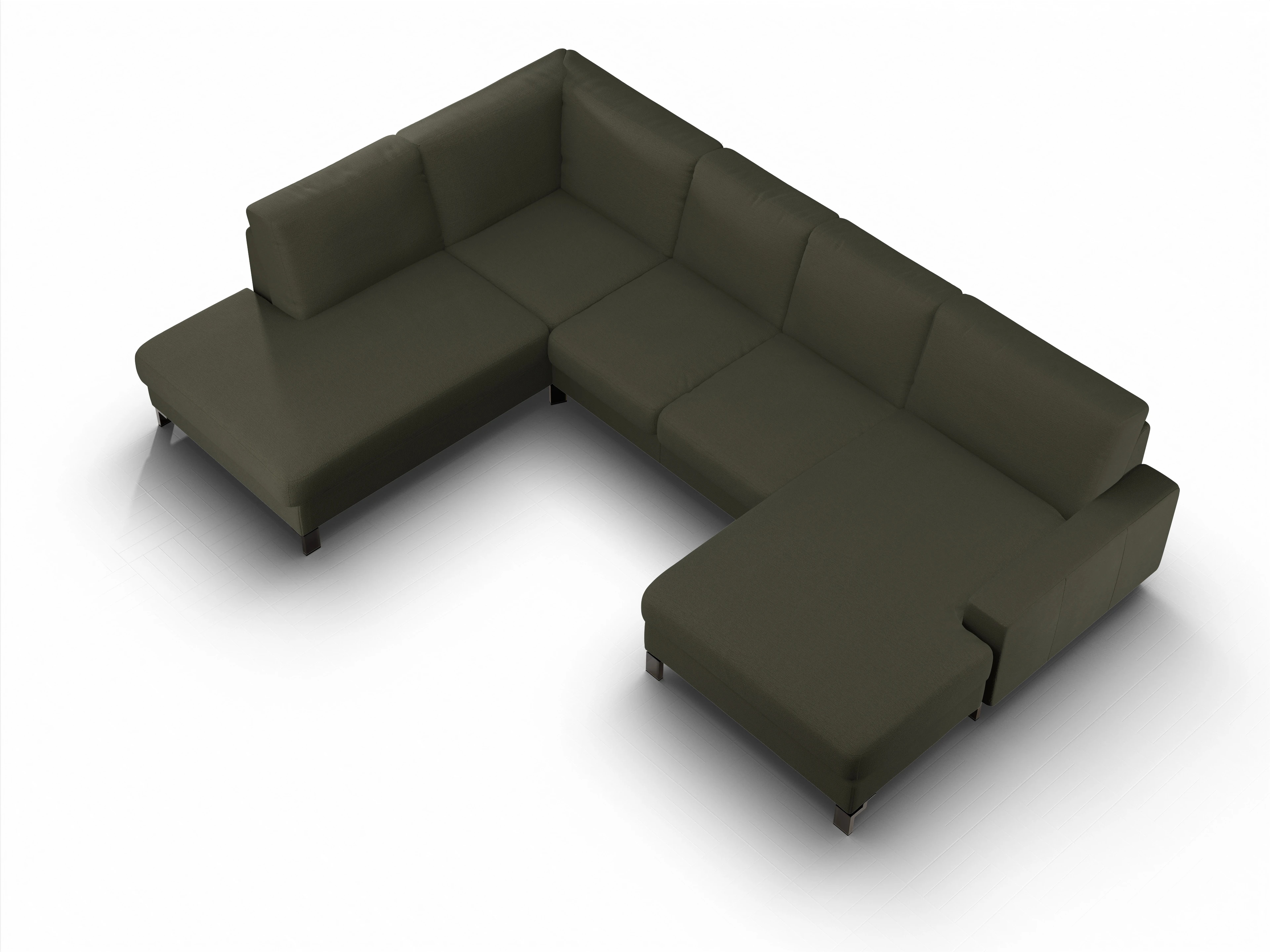 Ansicht des Produktes Casco 2.0 Wohnlandschaft offen beidseitig in Stoff Grün