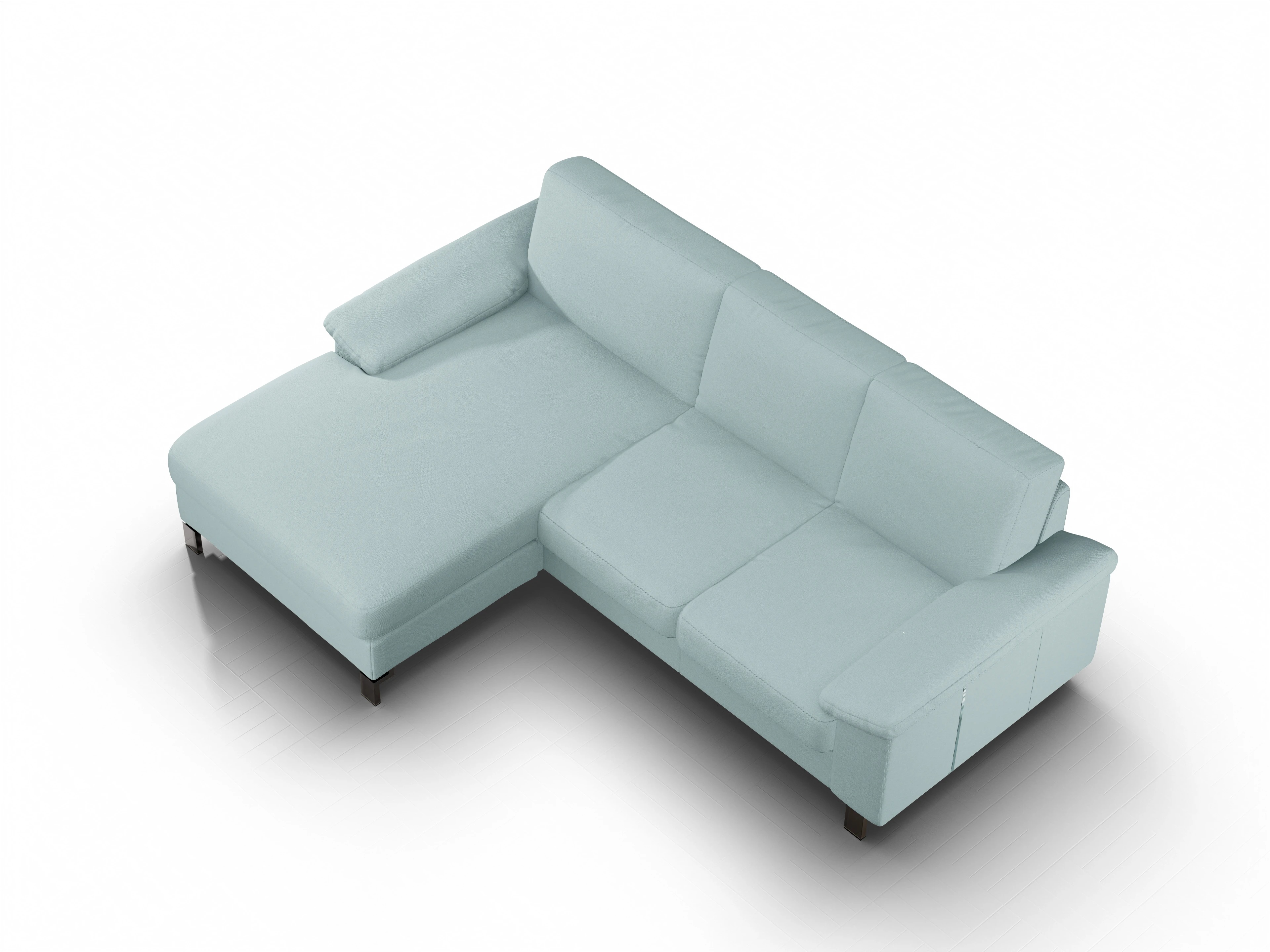 Ansicht des Produktes Casco 2.0 Ecksofa links Abschluss offen in Stoff Blau