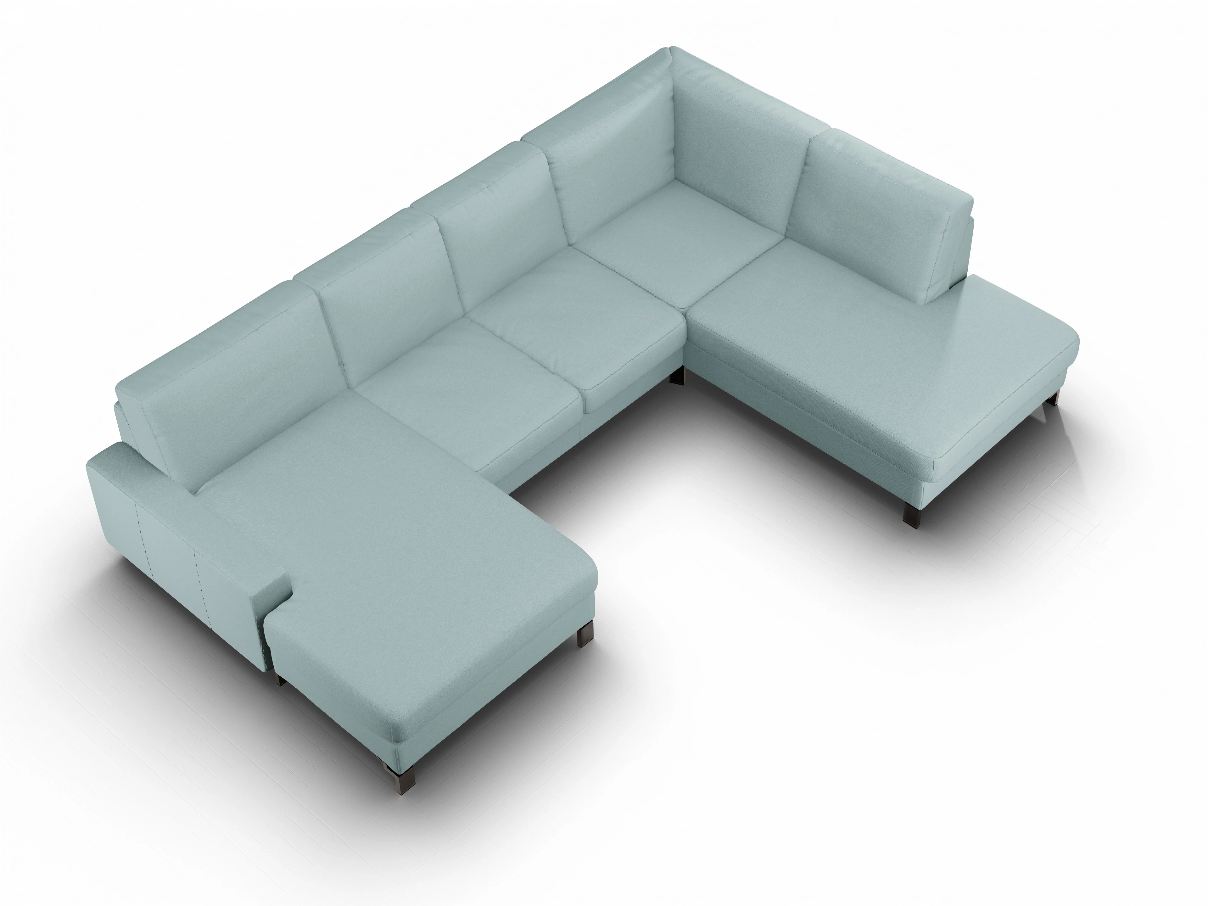 Ansicht des Produktes Casco 2.0 Wohnlandschaft offen beidseitig in Stoff Blau