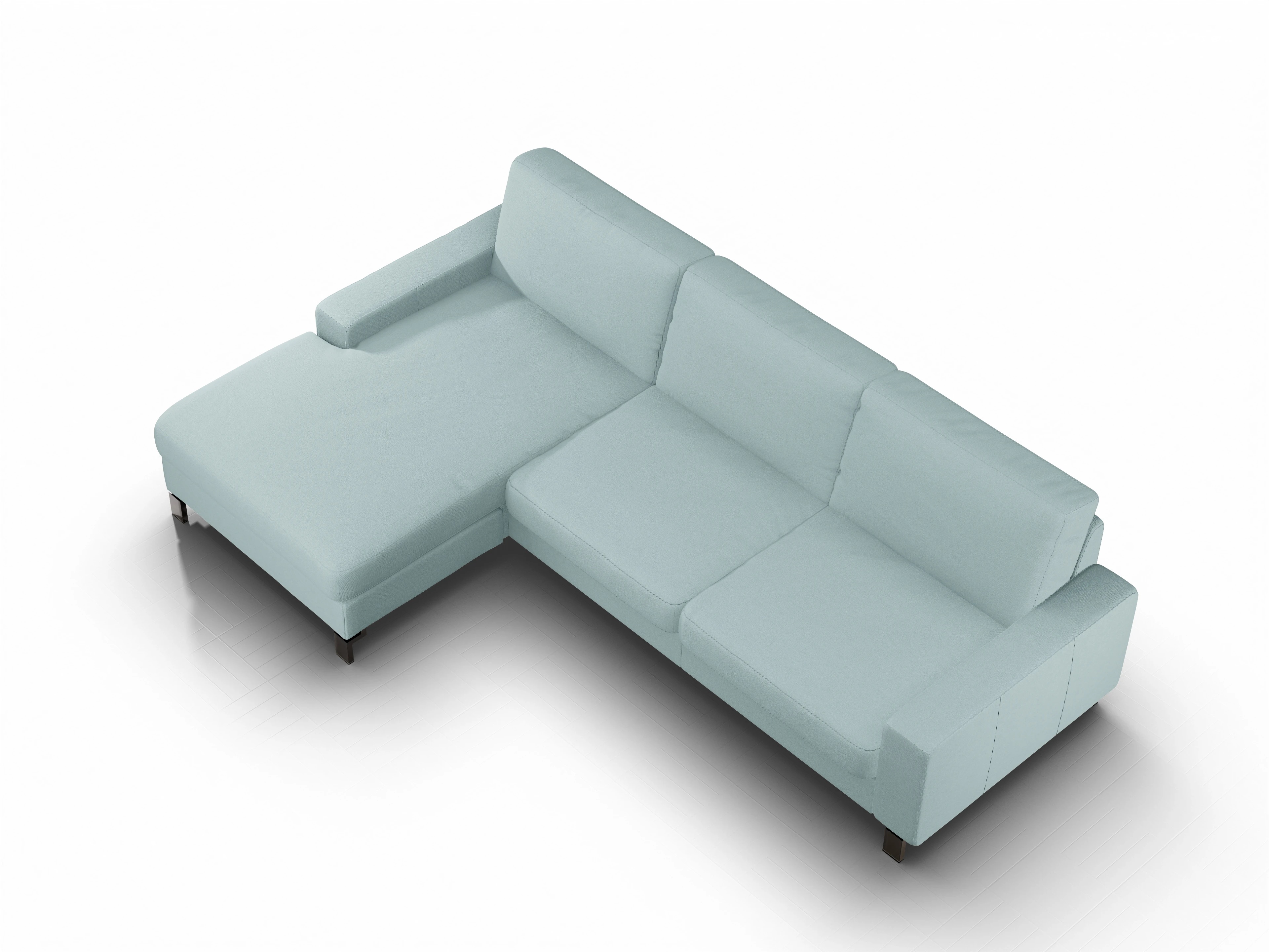 Ansicht des Produktes Casco 2.0 Ecksofa links Abschluss offen in Stoff Blau