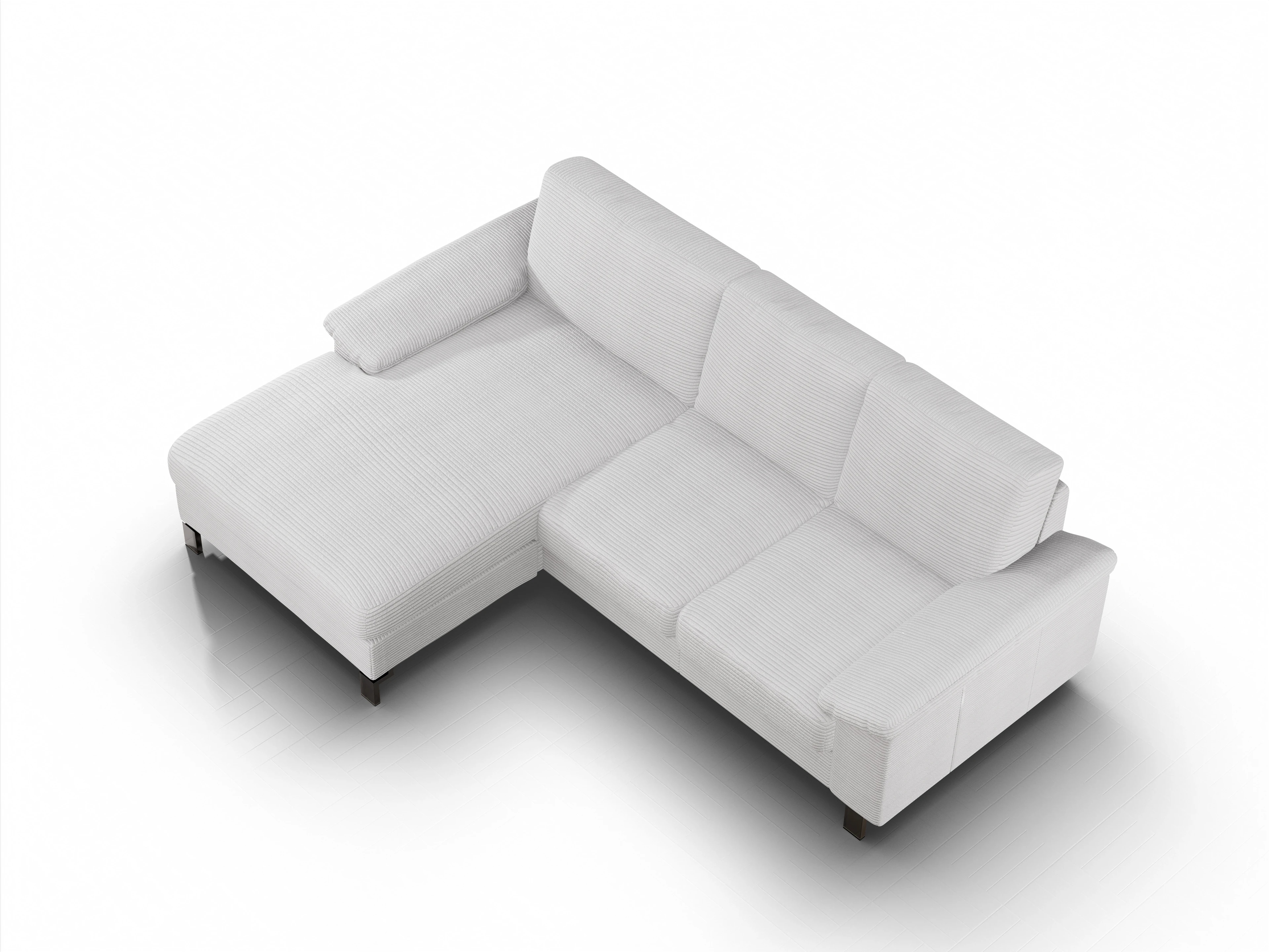 Casco Ecksofa LO Medium L Ansicht des Produktes Casco 2.0 Ecksofa links Abschluss offen in Stoff Grau