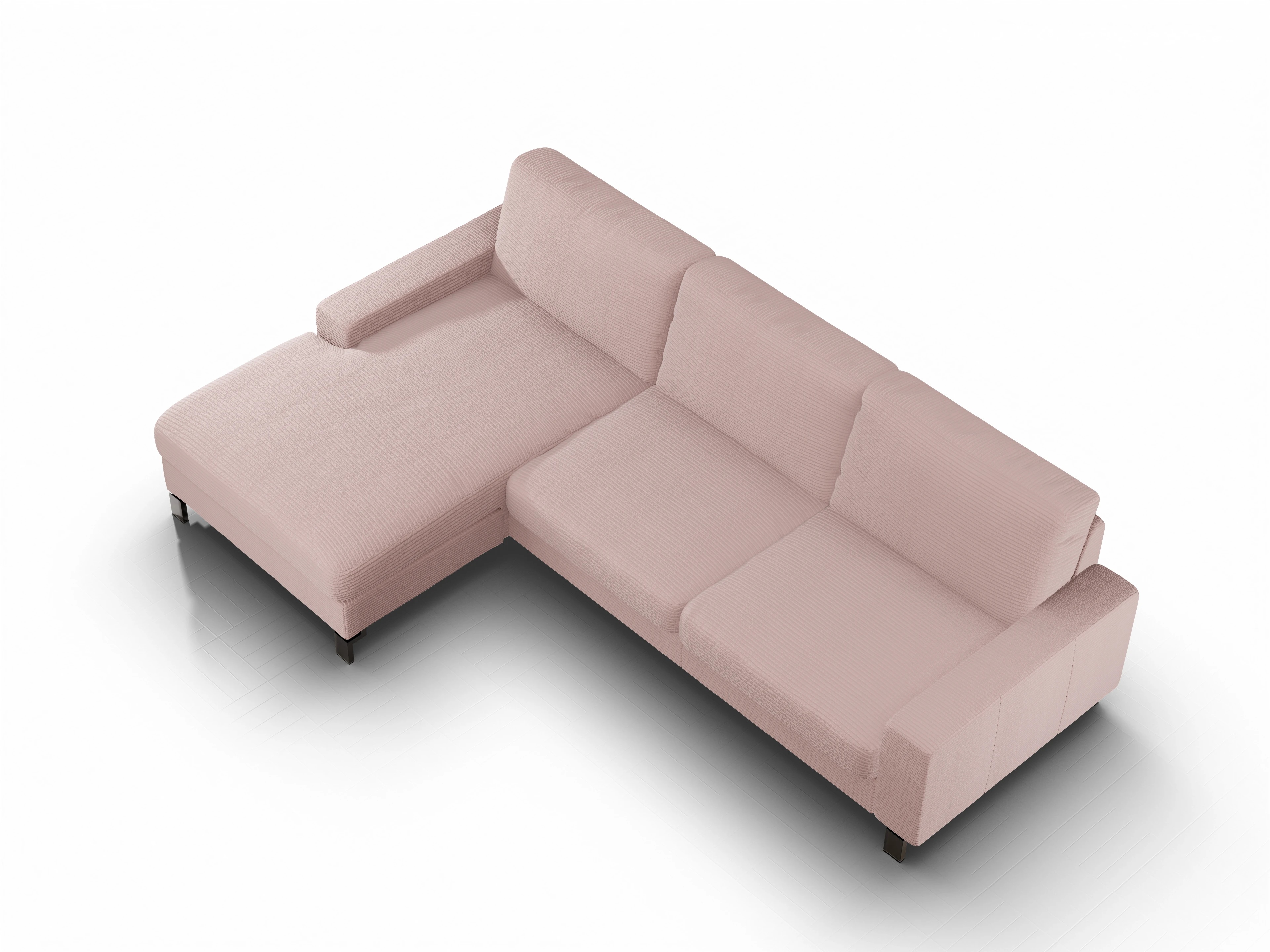 Ansicht des Produktes Casco 2.0 Ecksofa links Abschluss offen in Stoff Rosa