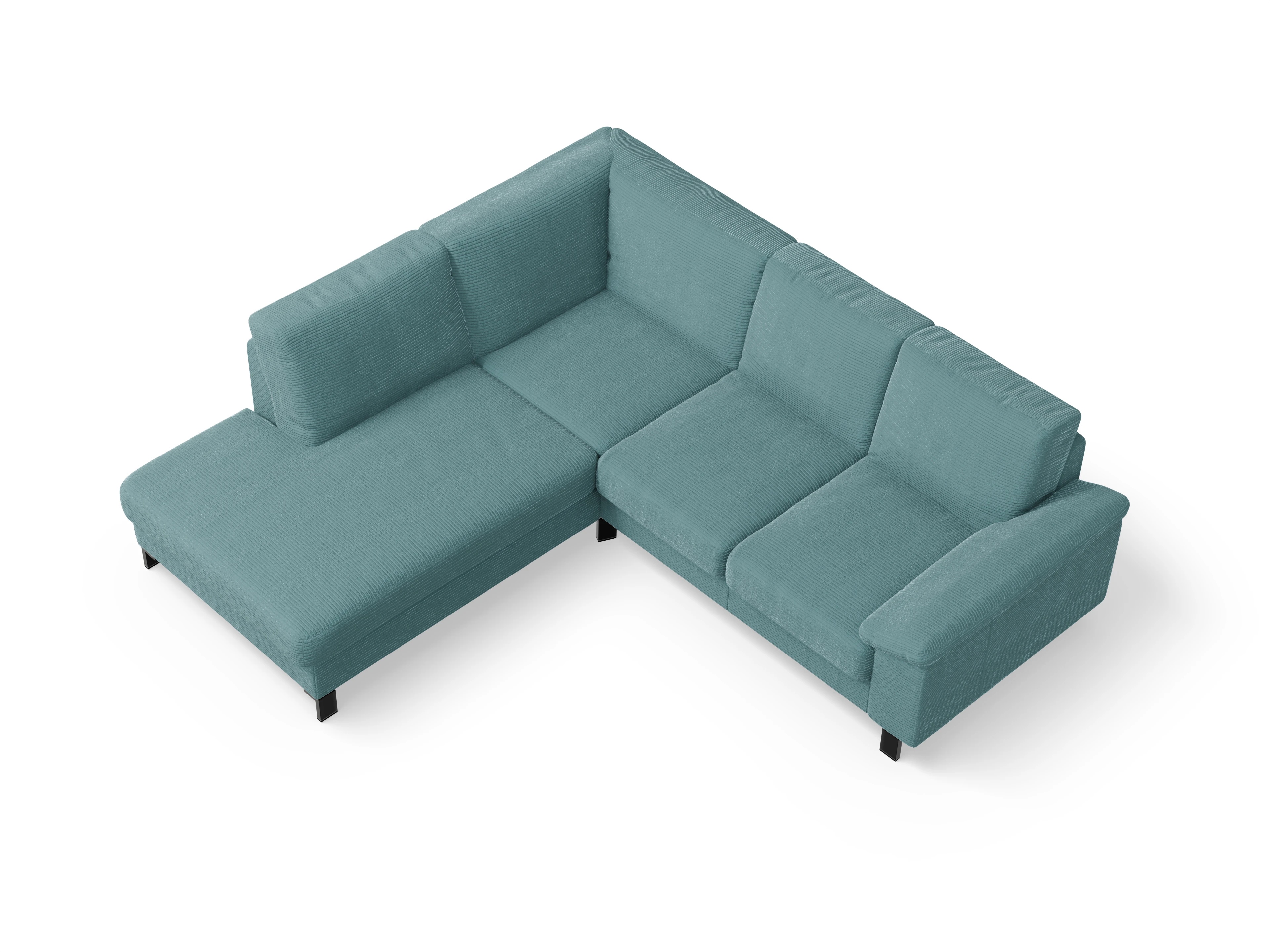 Casco Ecksofa UM Small L Ansicht des Produktes Casco 2.0 Ecksofa links Abschluss offen in Stoff Blau