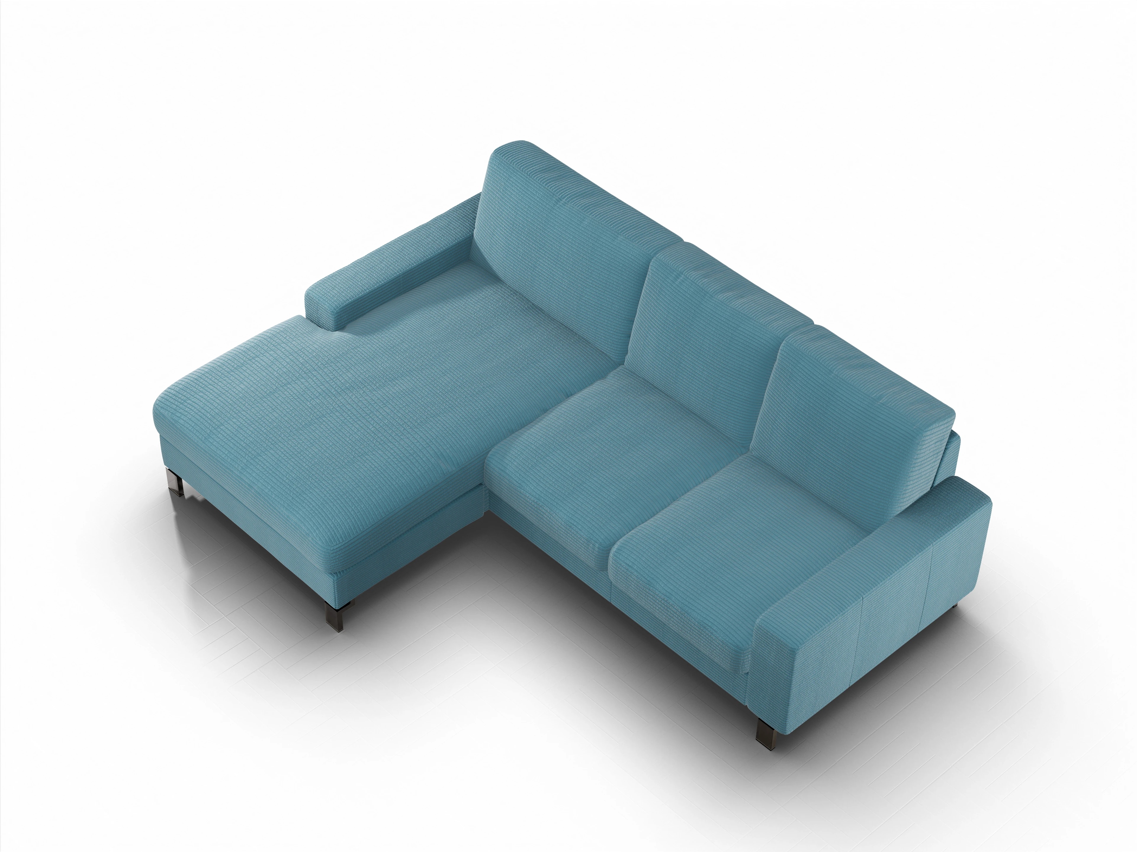 Ansicht des Produktes Casco 2.0 Ecksofa links Abschluss offen in Stoff Blau