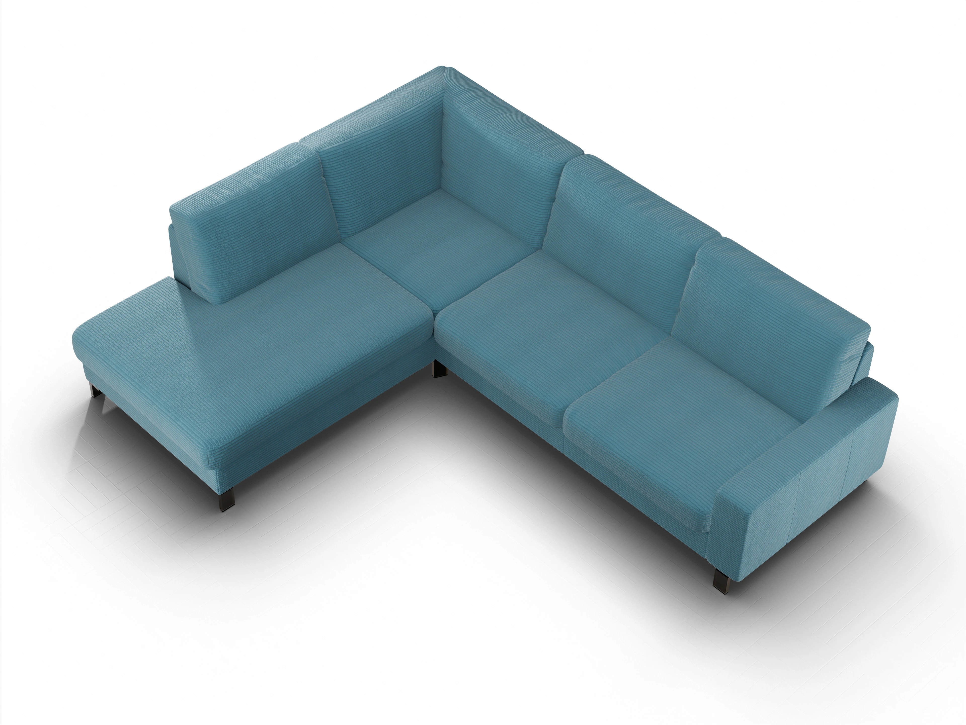 Ansicht des Produktes Casco 2.0 Ecksofa links Abschluss offen in Stoff Blau