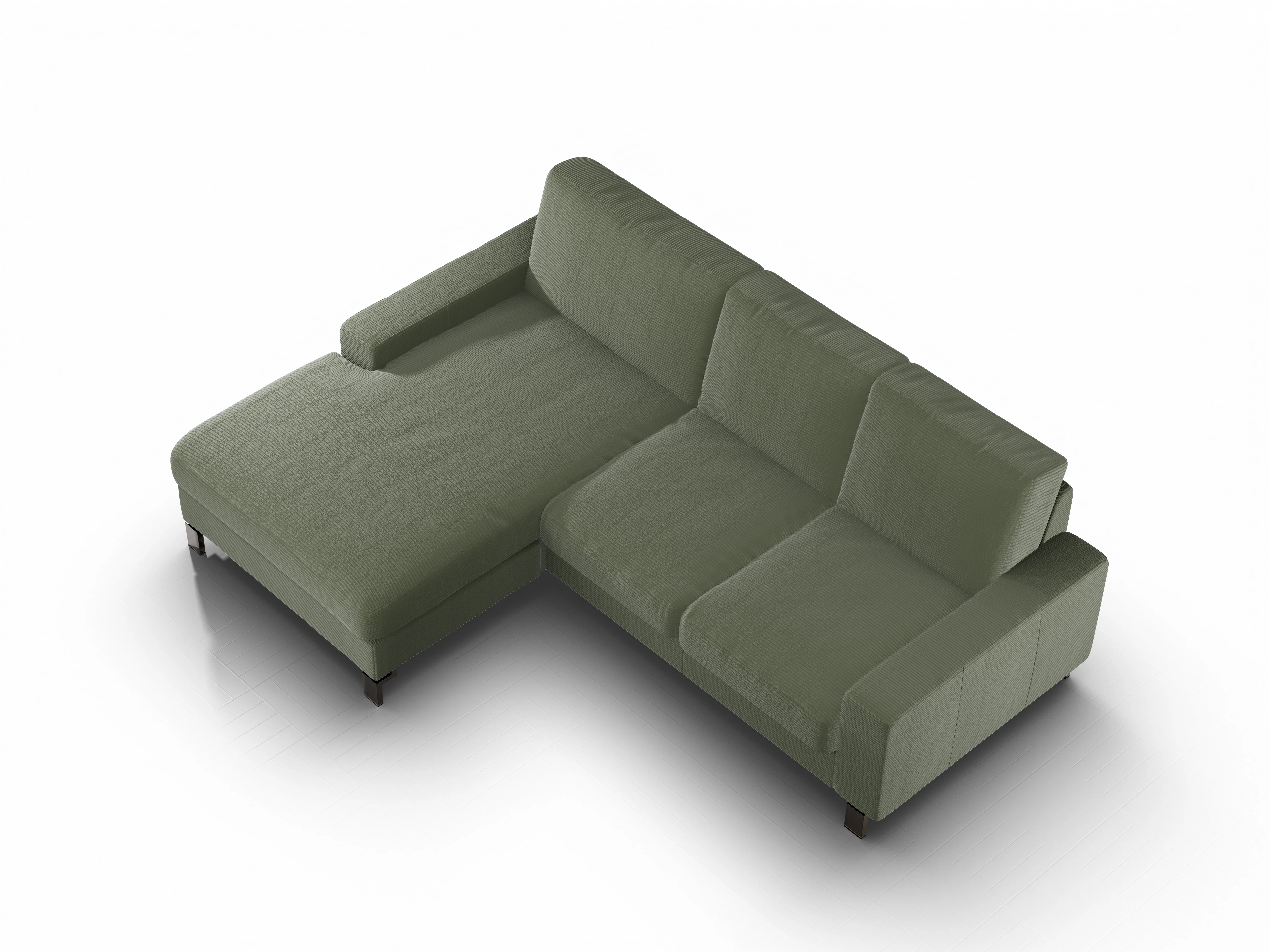 Casco Ecksofa LO Medium L Ansicht des Produktes Casco 2.0 Ecksofa links Abschluss offen in Stoff Grün