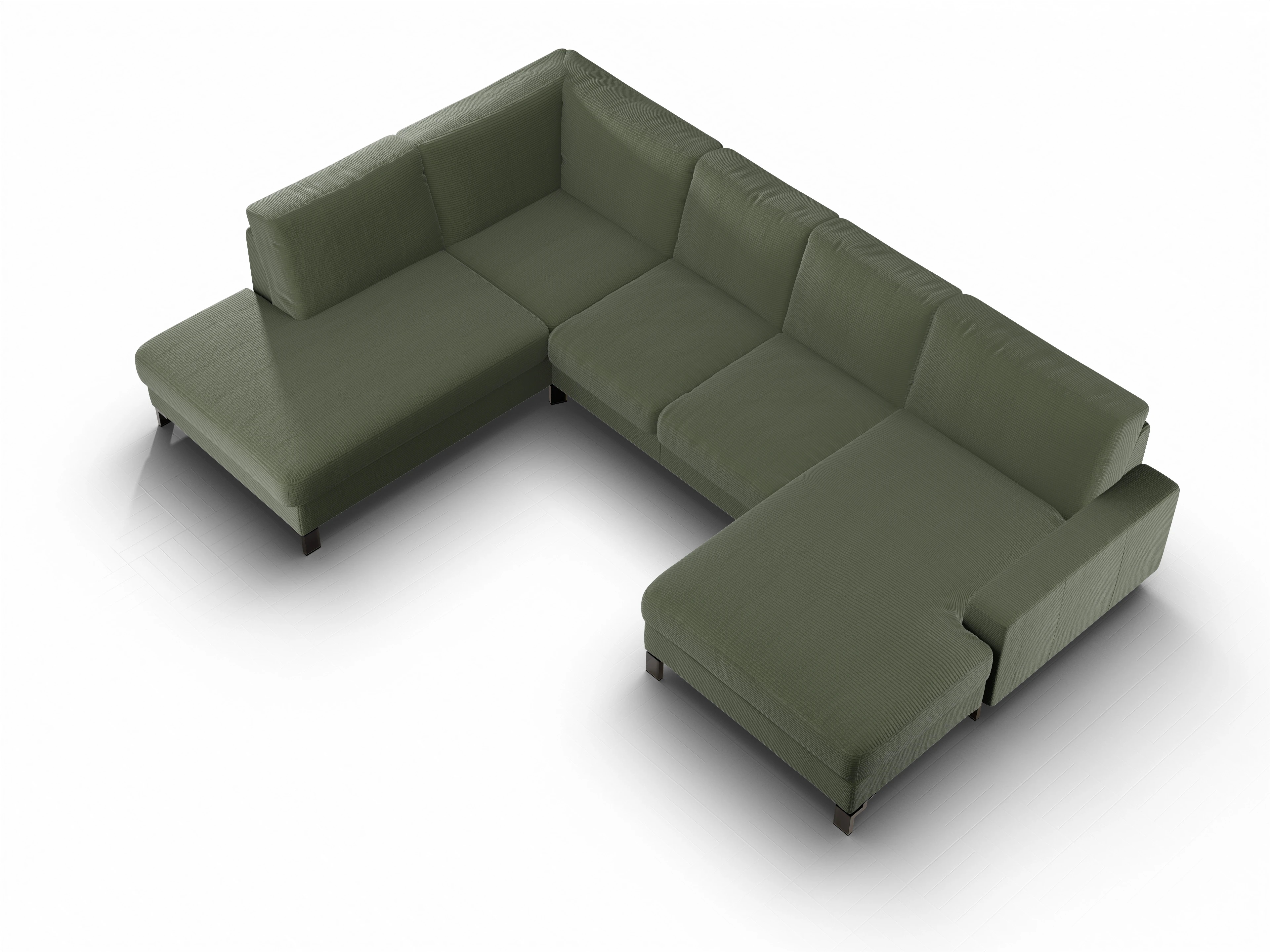 Ansicht des Produktes Casco 2.0 Wohnlandschaft offen beidseitig in Stoff Grün