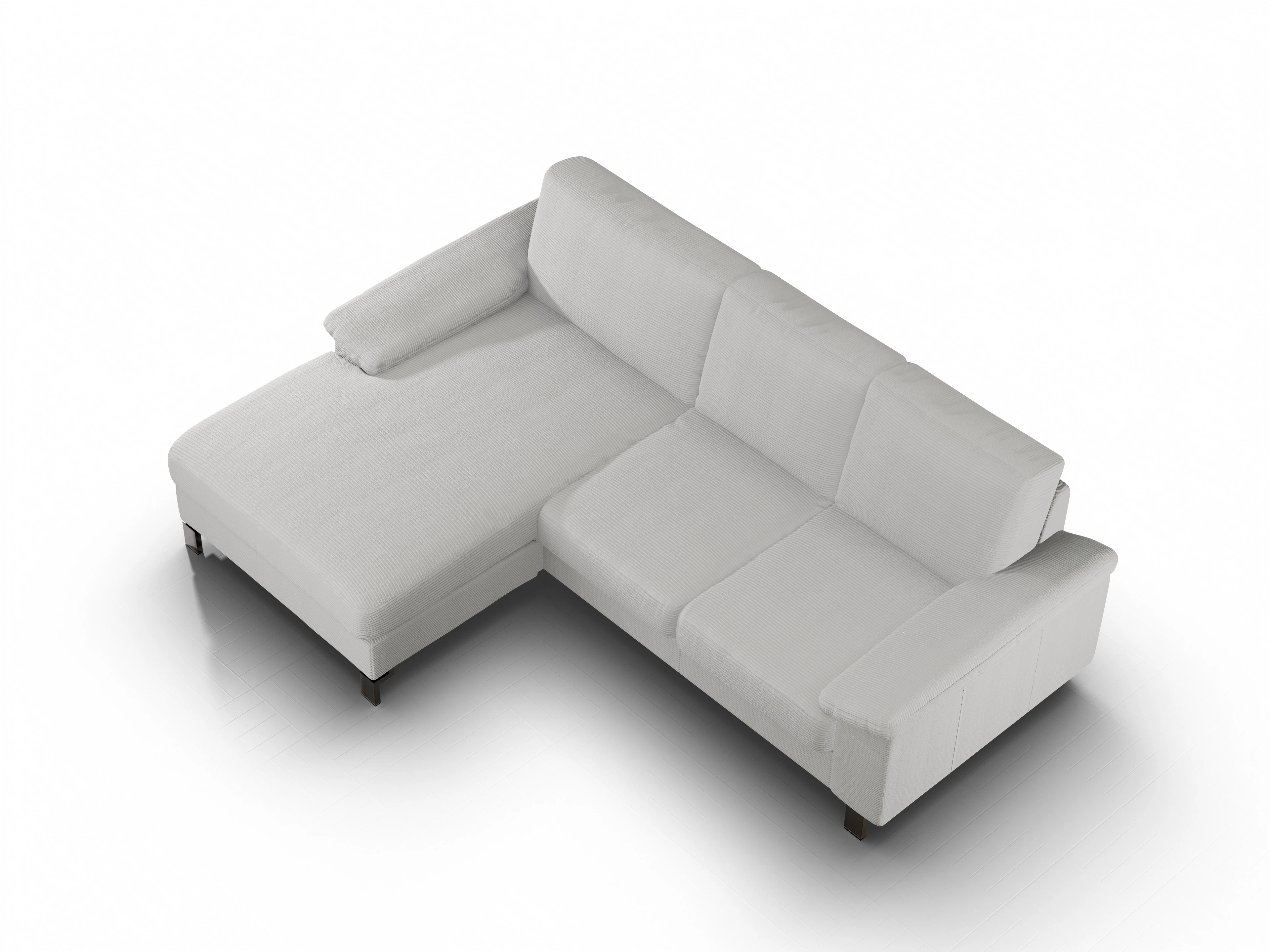 Ansicht des Produktes Casco 2.0 Ecksofa links Abschluss offen in Stoff Grau