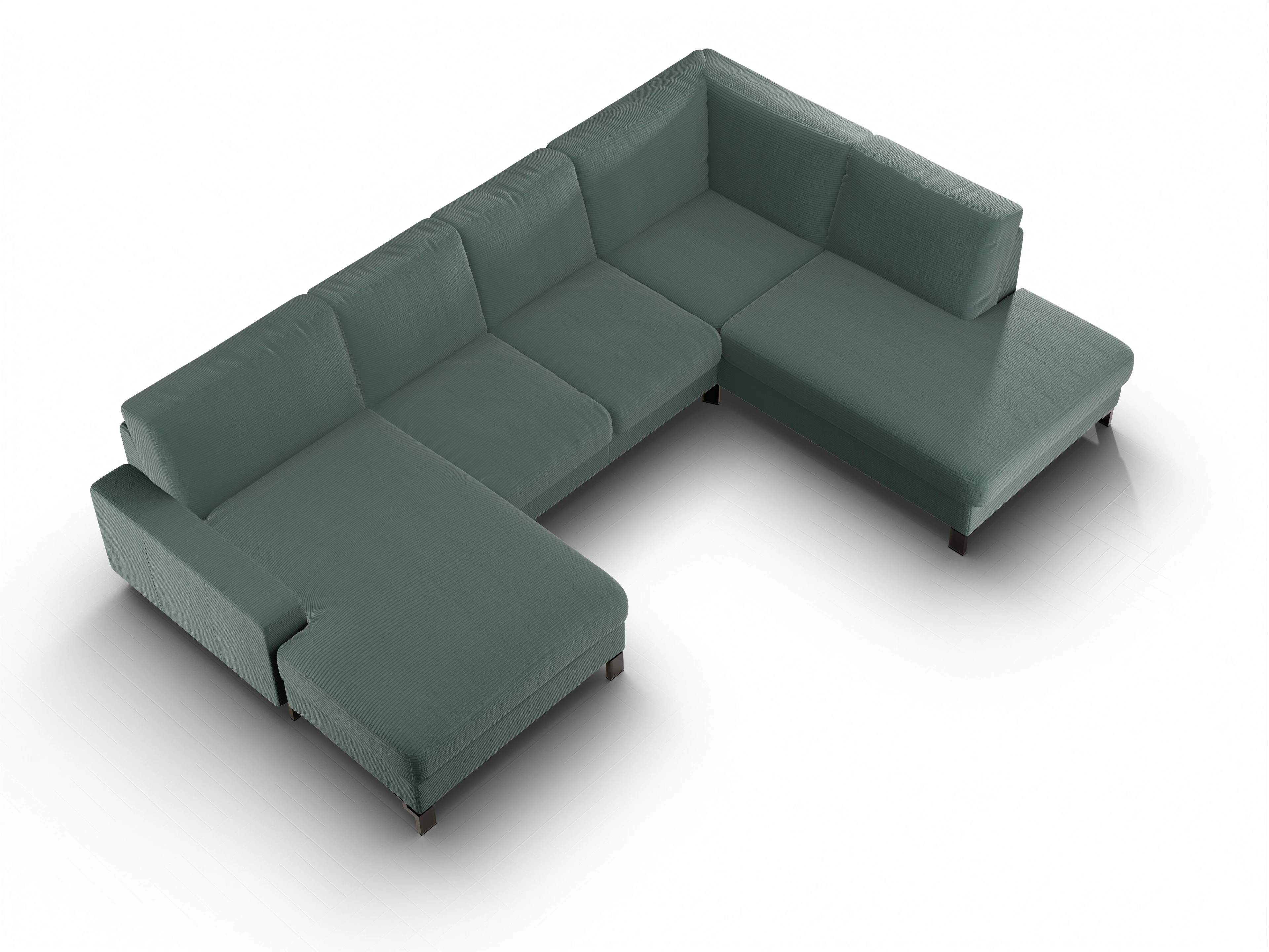 Ansicht des Produktes Casco 2.0 Wohnlandschaft offen beidseitig in Stoff Grün