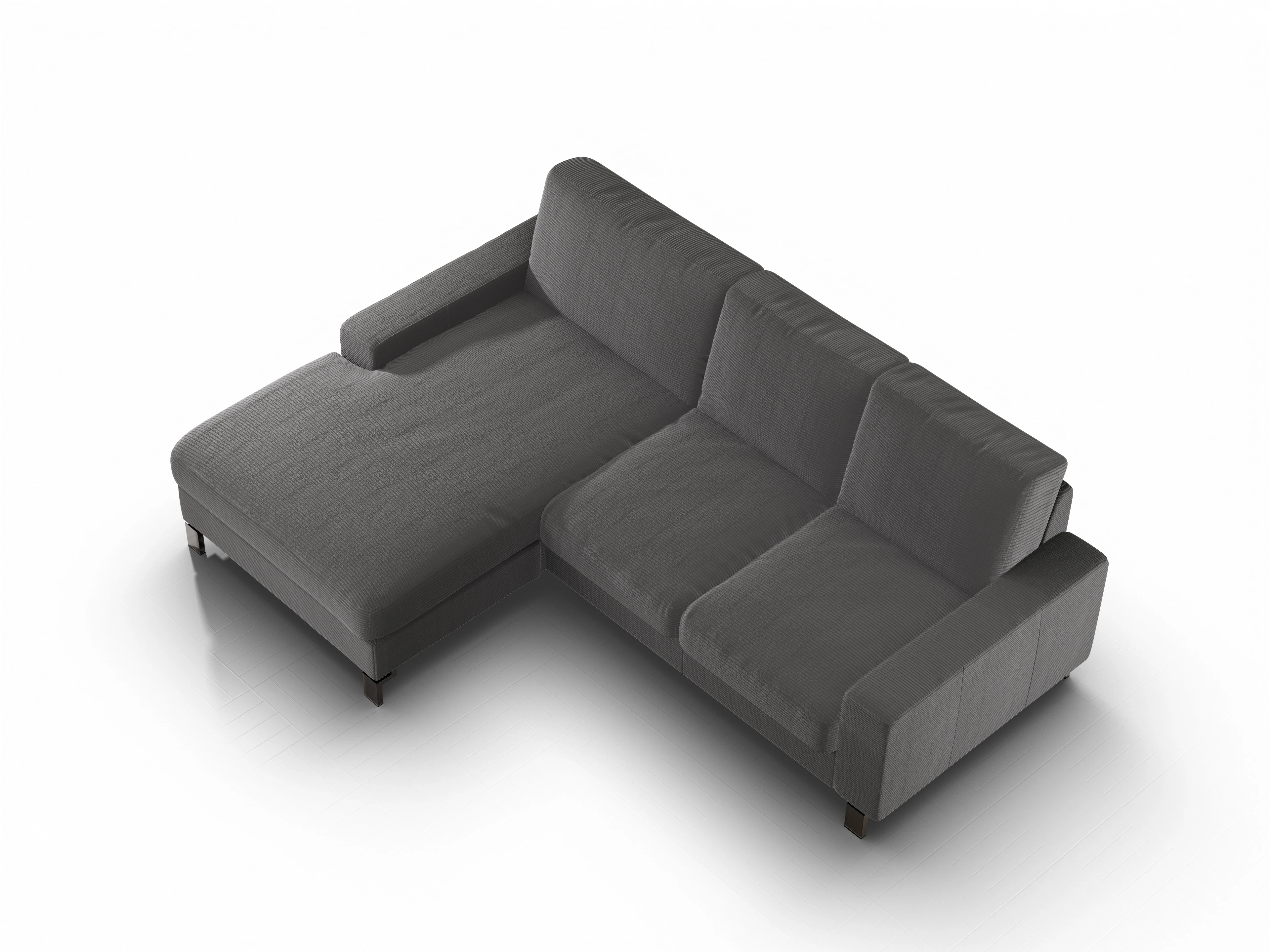 Ansicht des Produktes Casco 2.0 Ecksofa links Abschluss offen in Stoff Grau