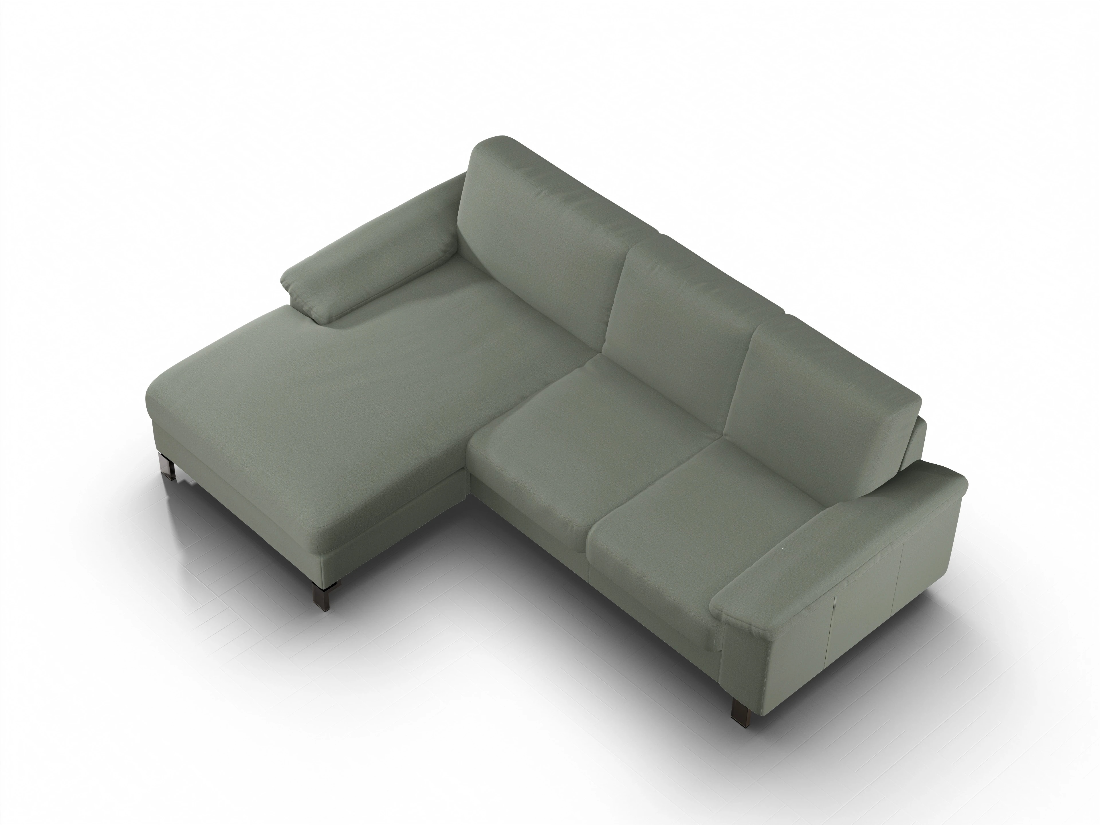 Casco Ecksofa LO Medium L Ansicht des Produktes Casco 2.0 Ecksofa links Abschluss offen in Stoff Grün