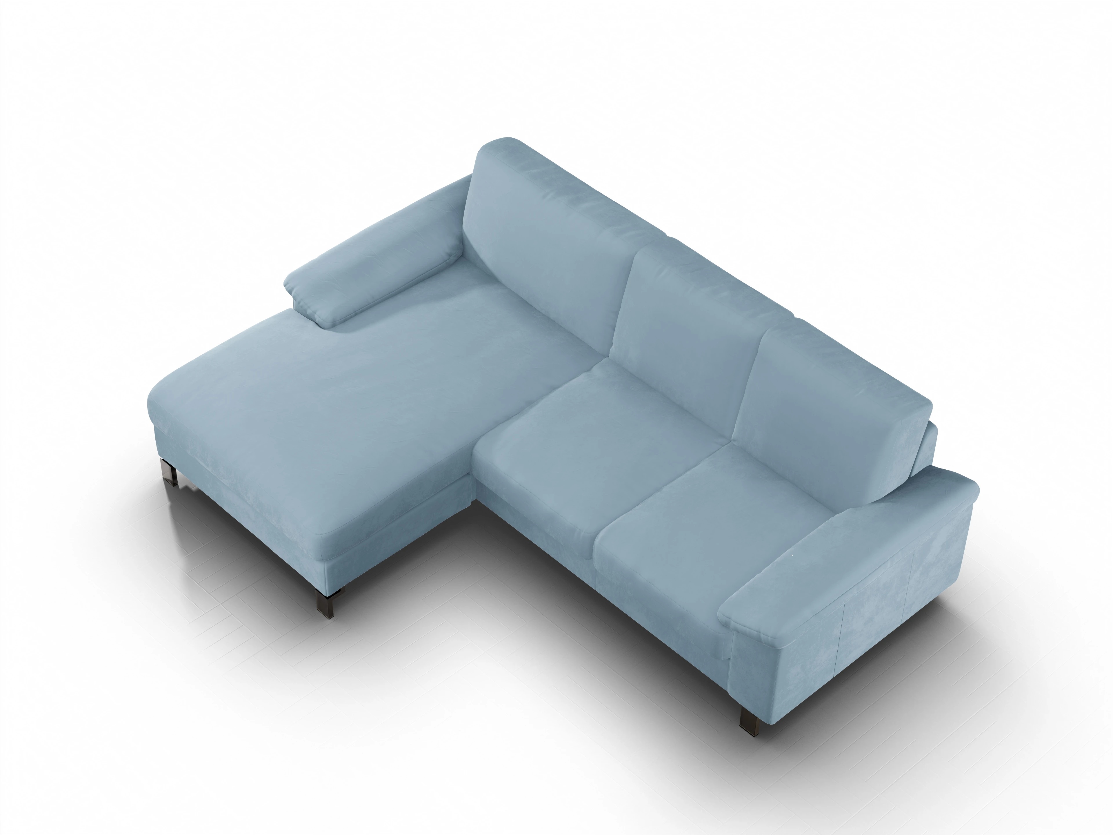 Ansicht des Produktes Casco 2.0 Ecksofa links Abschluss offen in Stoff Blau