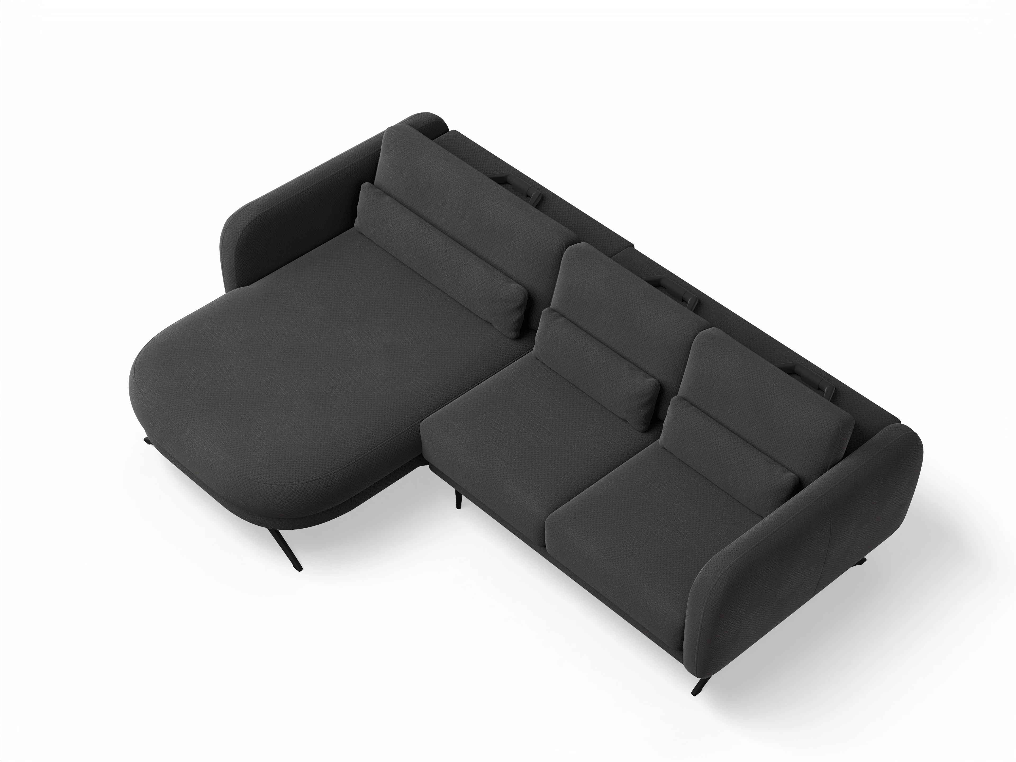 Ansicht des Produktes Malaga Ecksofa links Abschluss offen in Stoff Schwarz