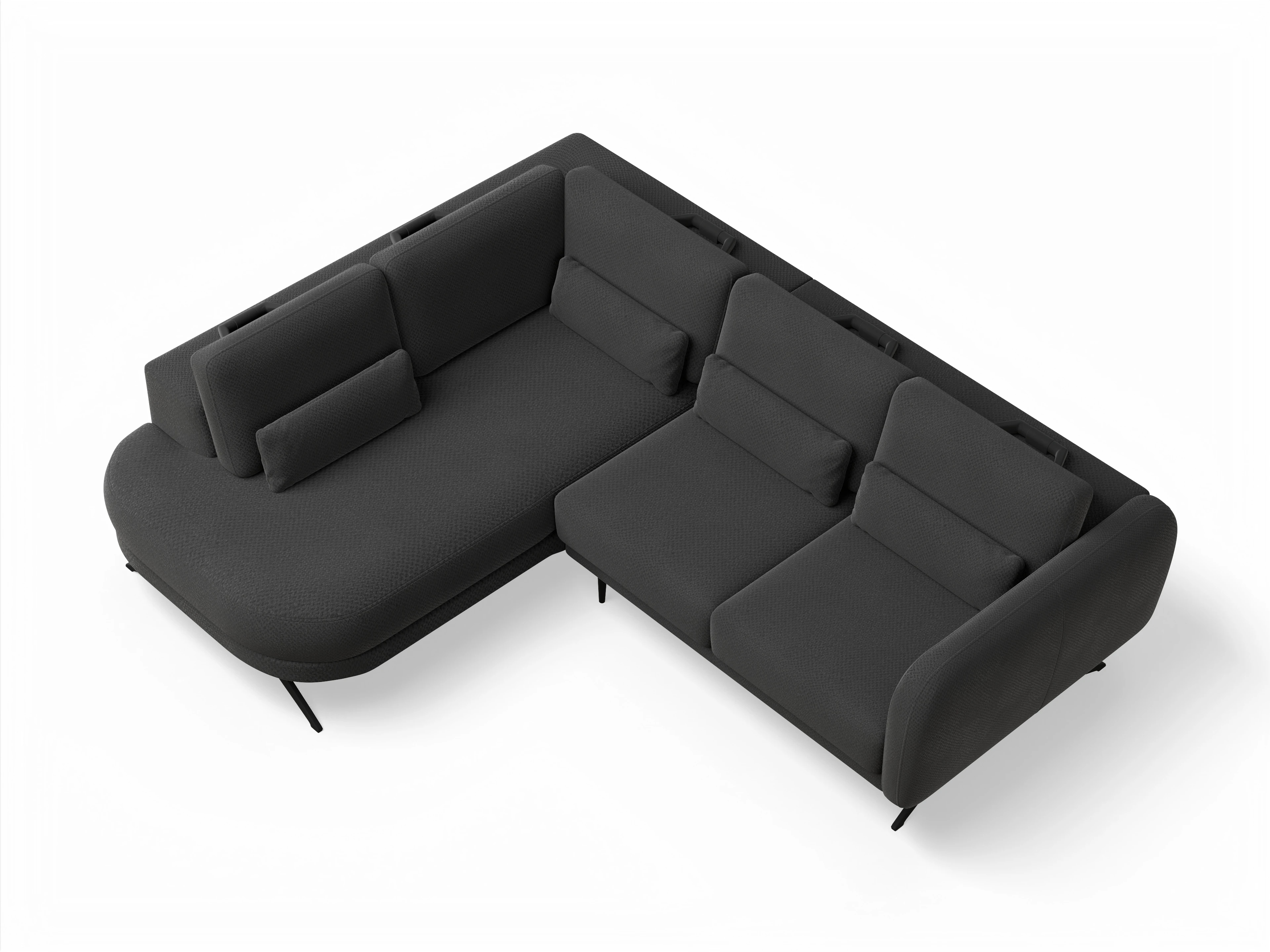 Ansicht des Produktes Malaga Ecksofa links Abschluss offen in Stoff Schwarz