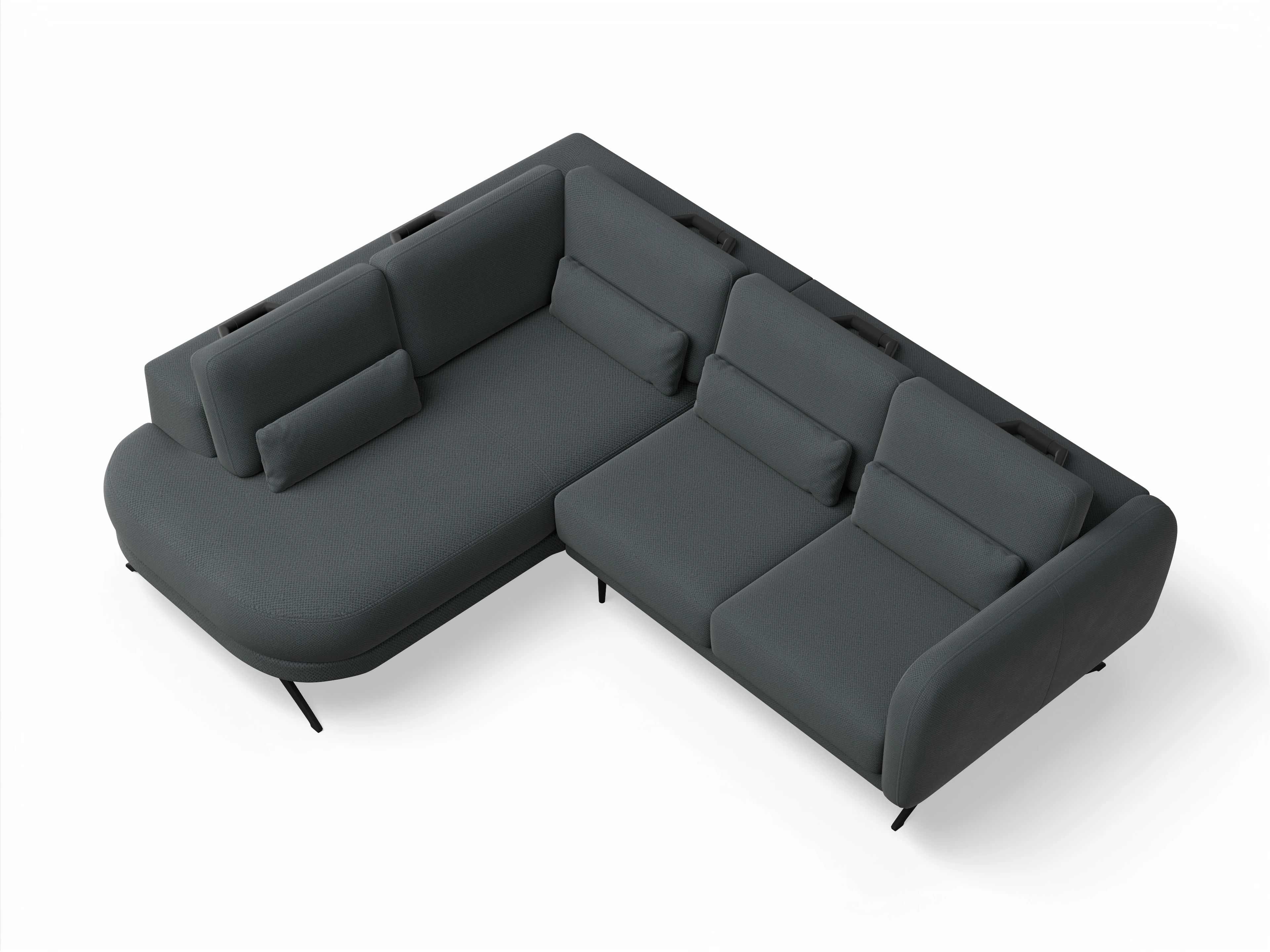 Ansicht des Produktes Malaga Ecksofa links Abschluss offen in Stoff Grau