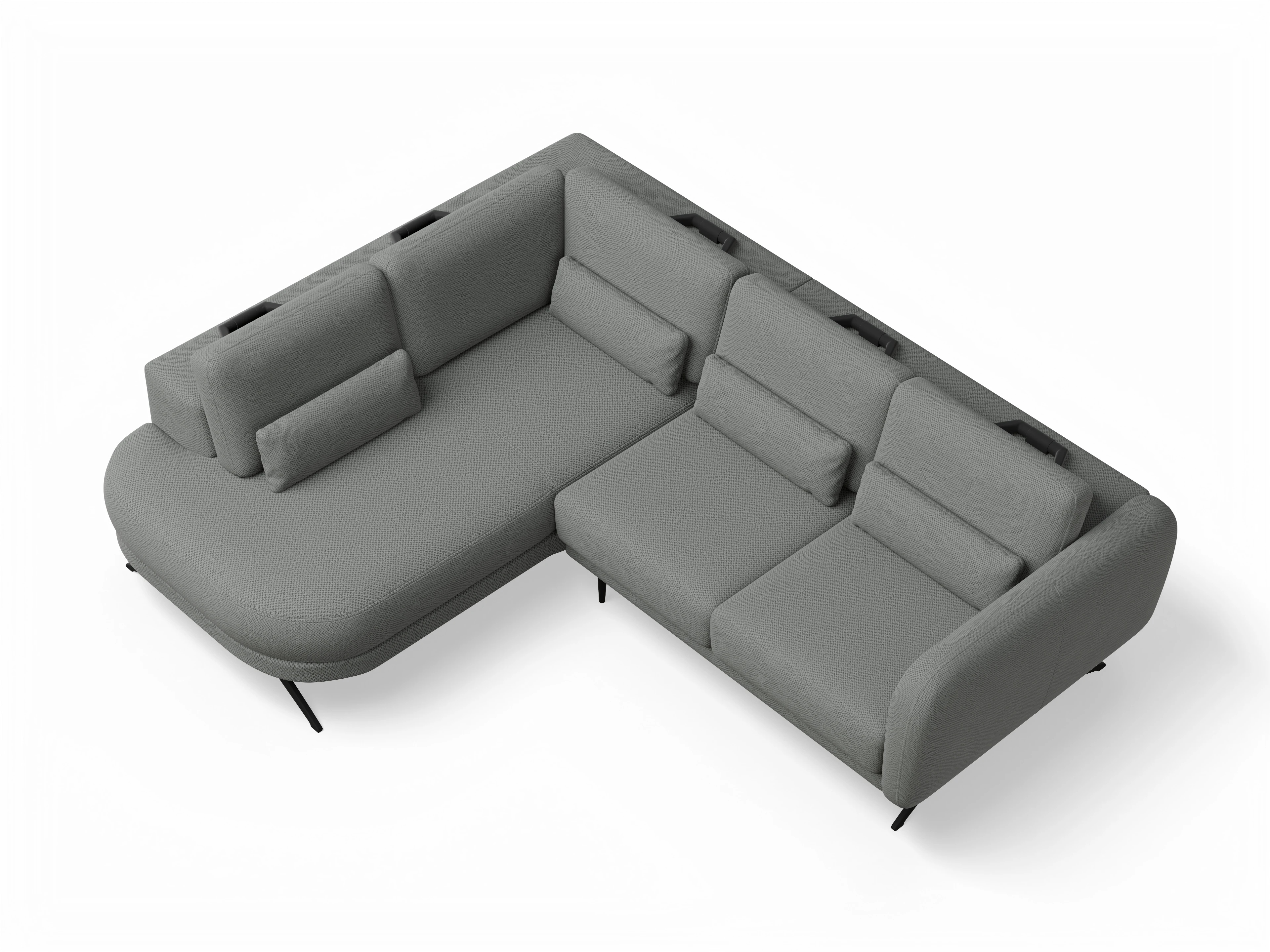 Ansicht des Produktes Malaga Ecksofa links Abschluss offen in Stoff Grau