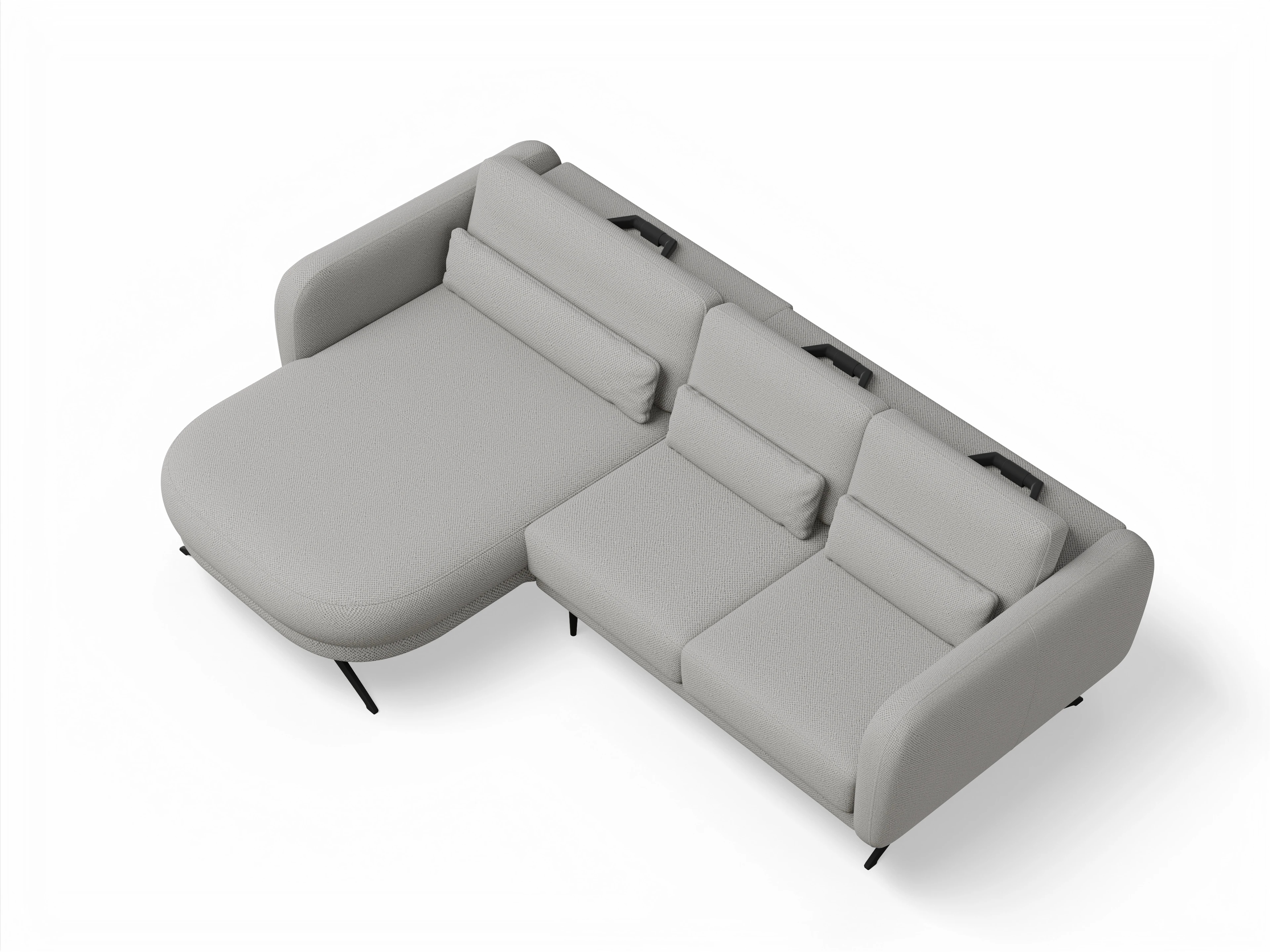 Ansicht des Produktes Malaga Ecksofa links Abschluss offen in Stoff Grau