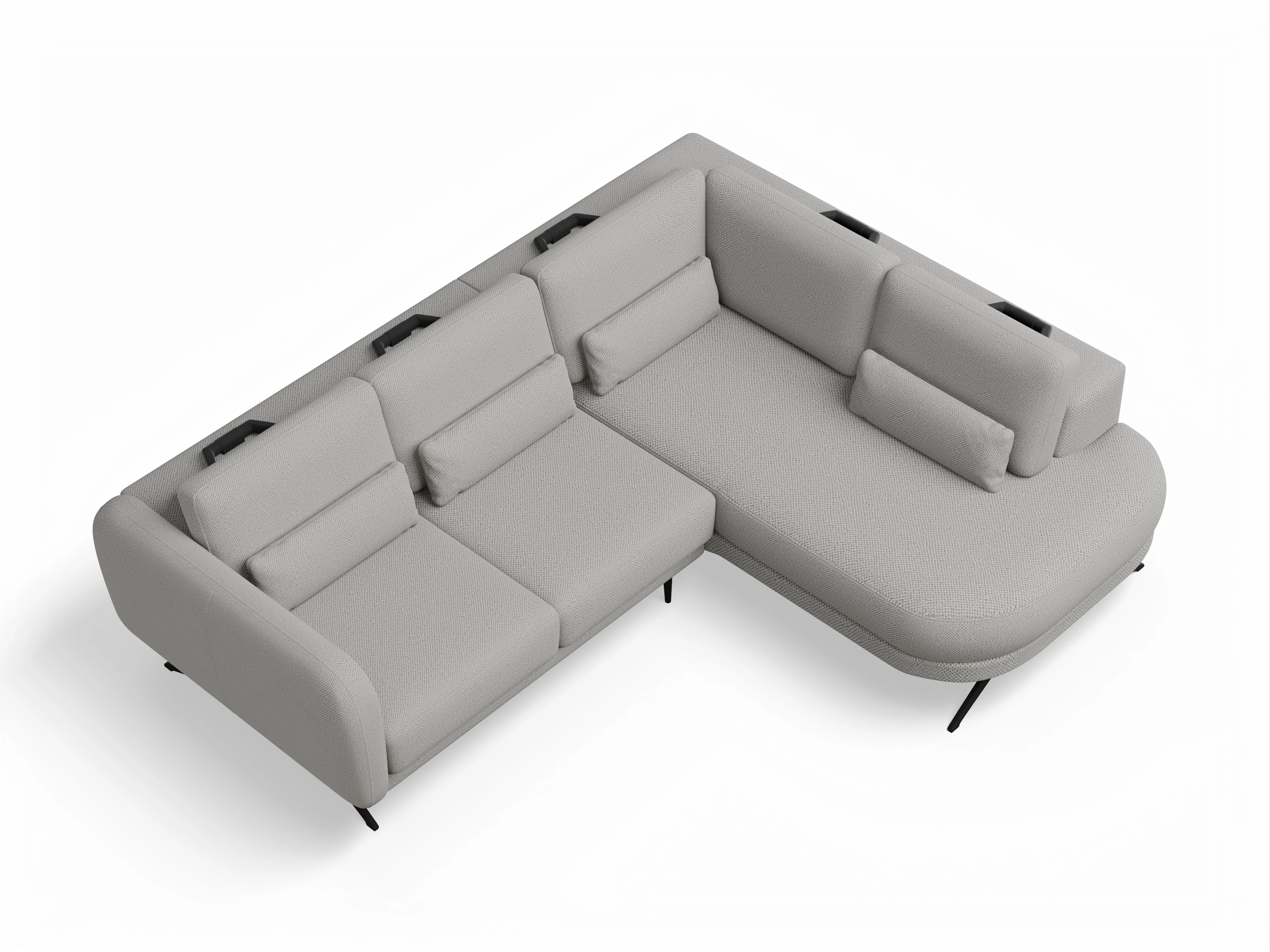 Ansicht des Produktes Malaga Ecksofa rechts Abschluss offen in Stoff Grau