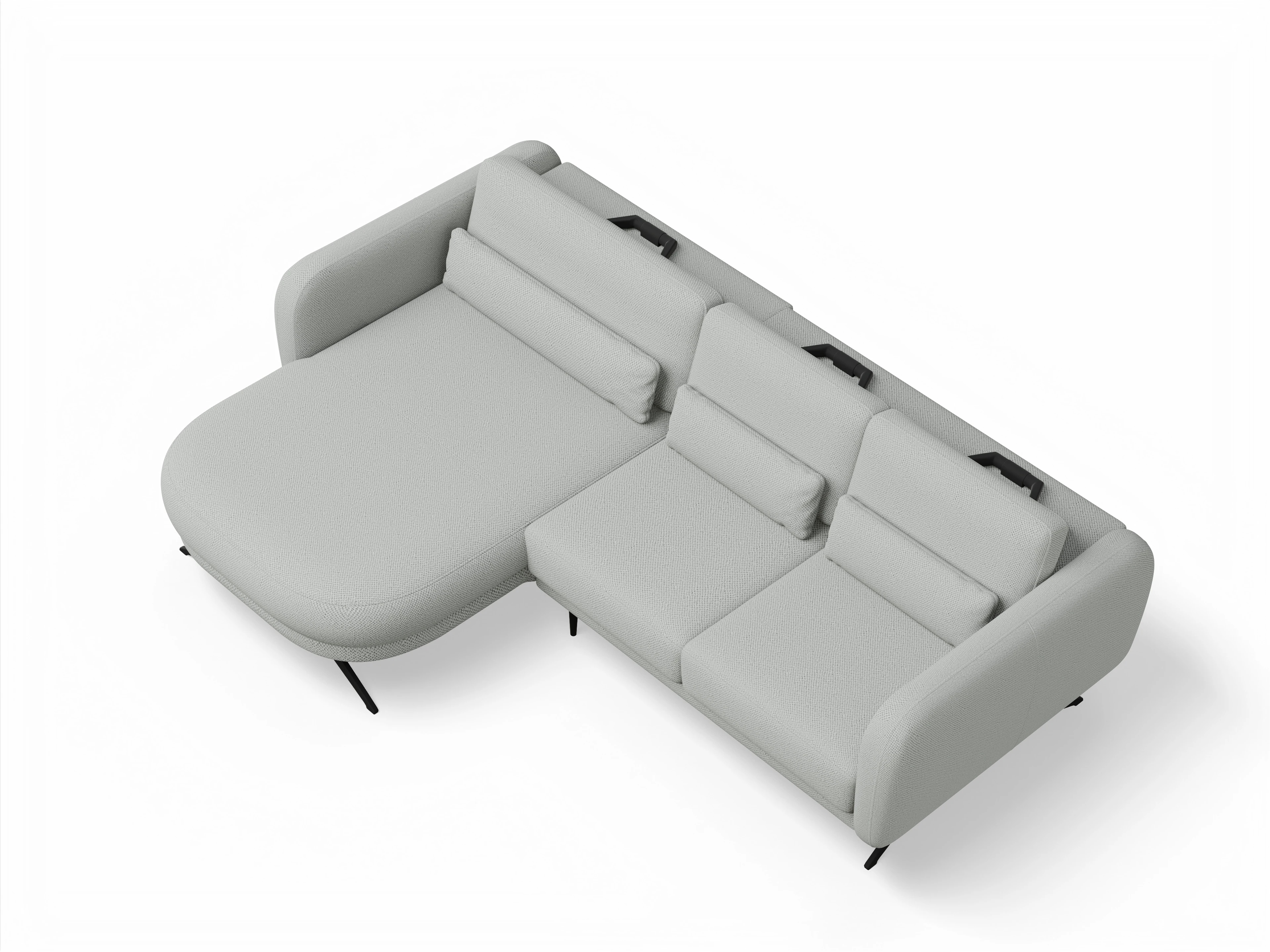 Ansicht des Produktes Malaga Ecksofa links Abschluss offen in Stoff Grau