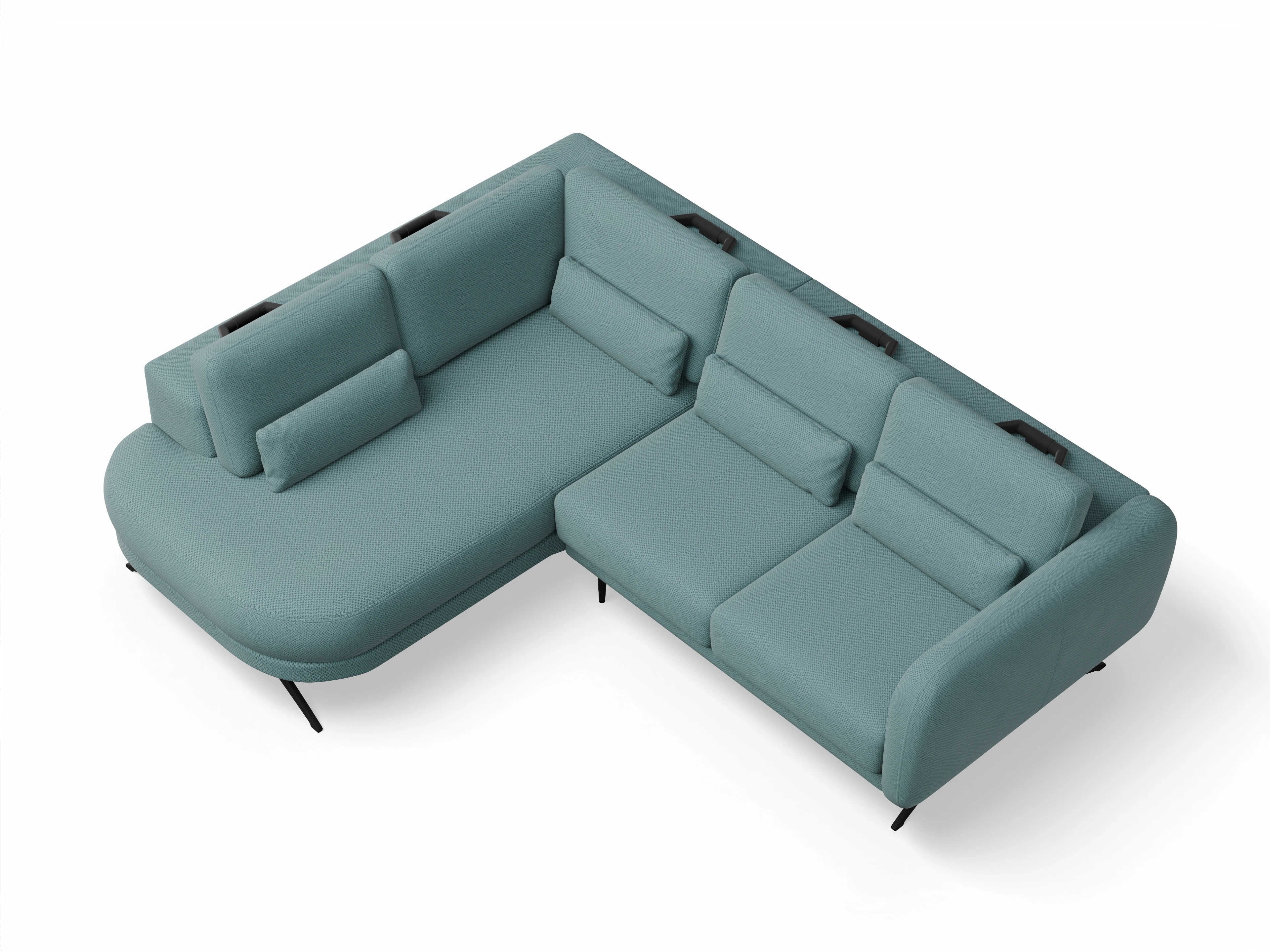 Ansicht des Produktes Malaga Ecksofa links Abschluss offen in Stoff Blau