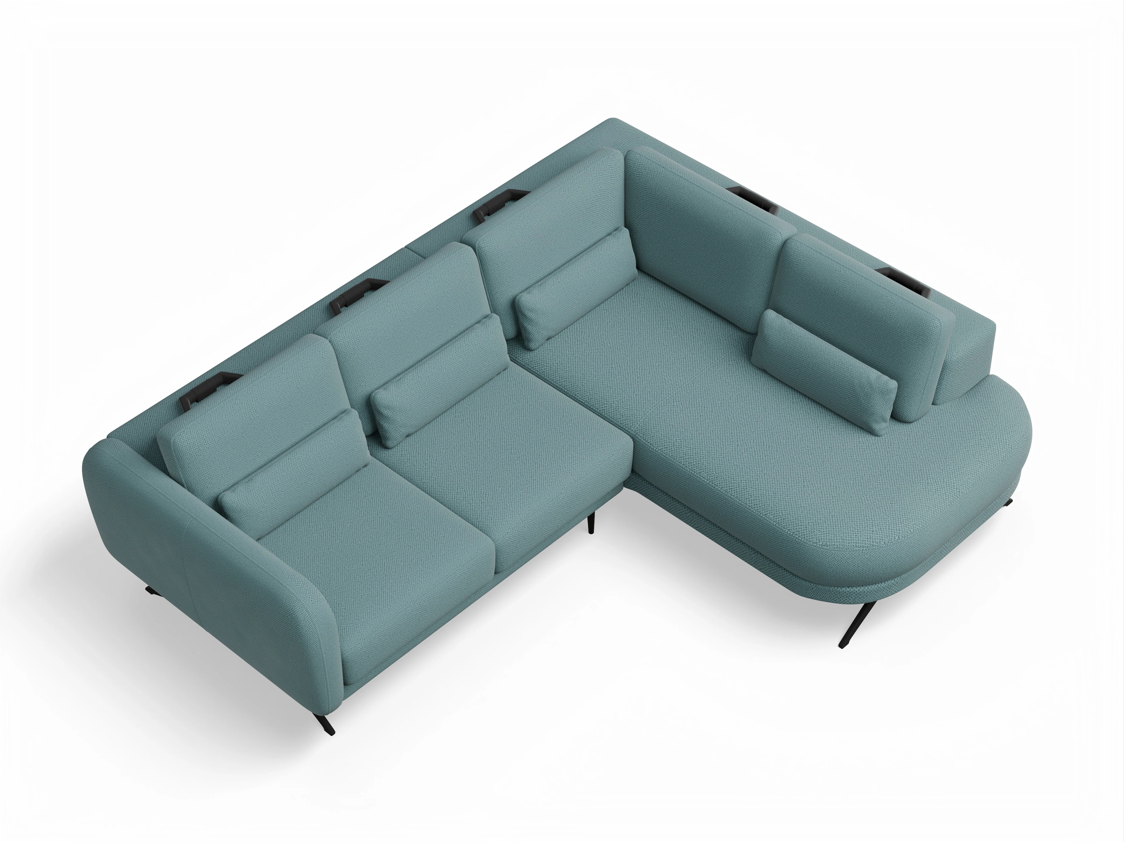 Ansicht des Produktes Malaga Ecksofa rechts Abschluss offen in Stoff Blau