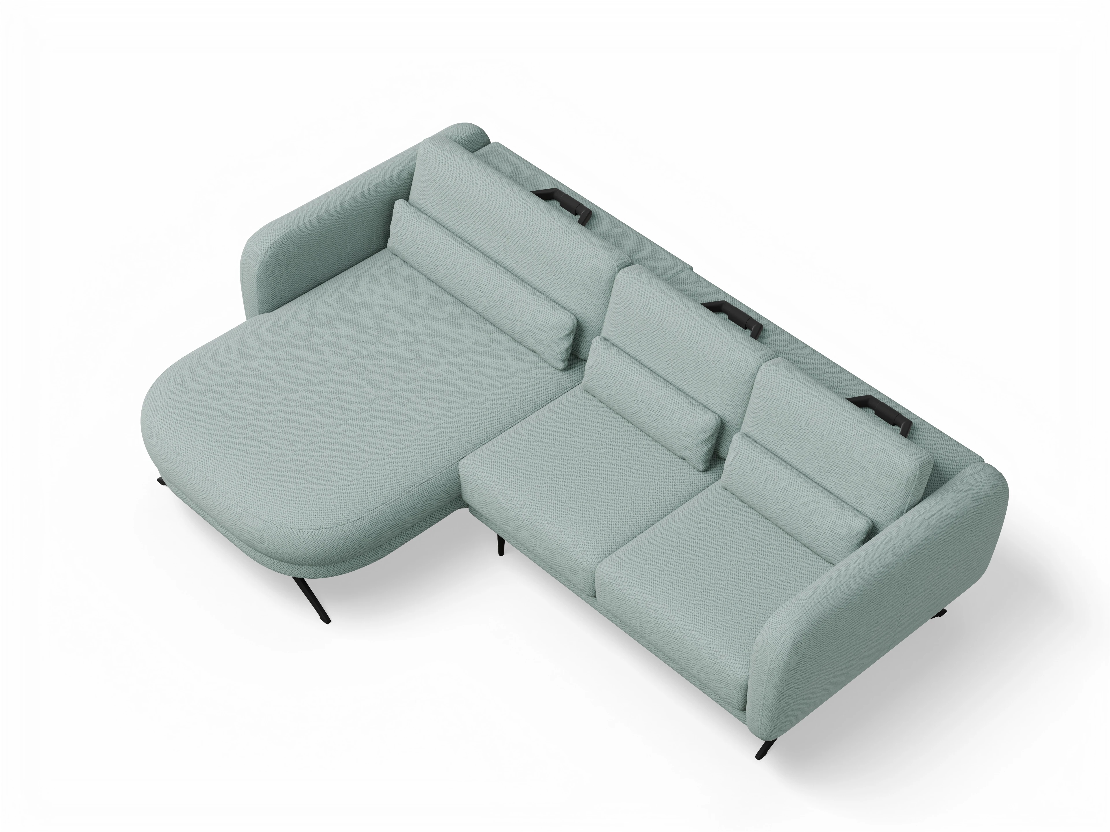 Ansicht des Produktes Malaga Ecksofa links Abschluss offen in Stoff Blau