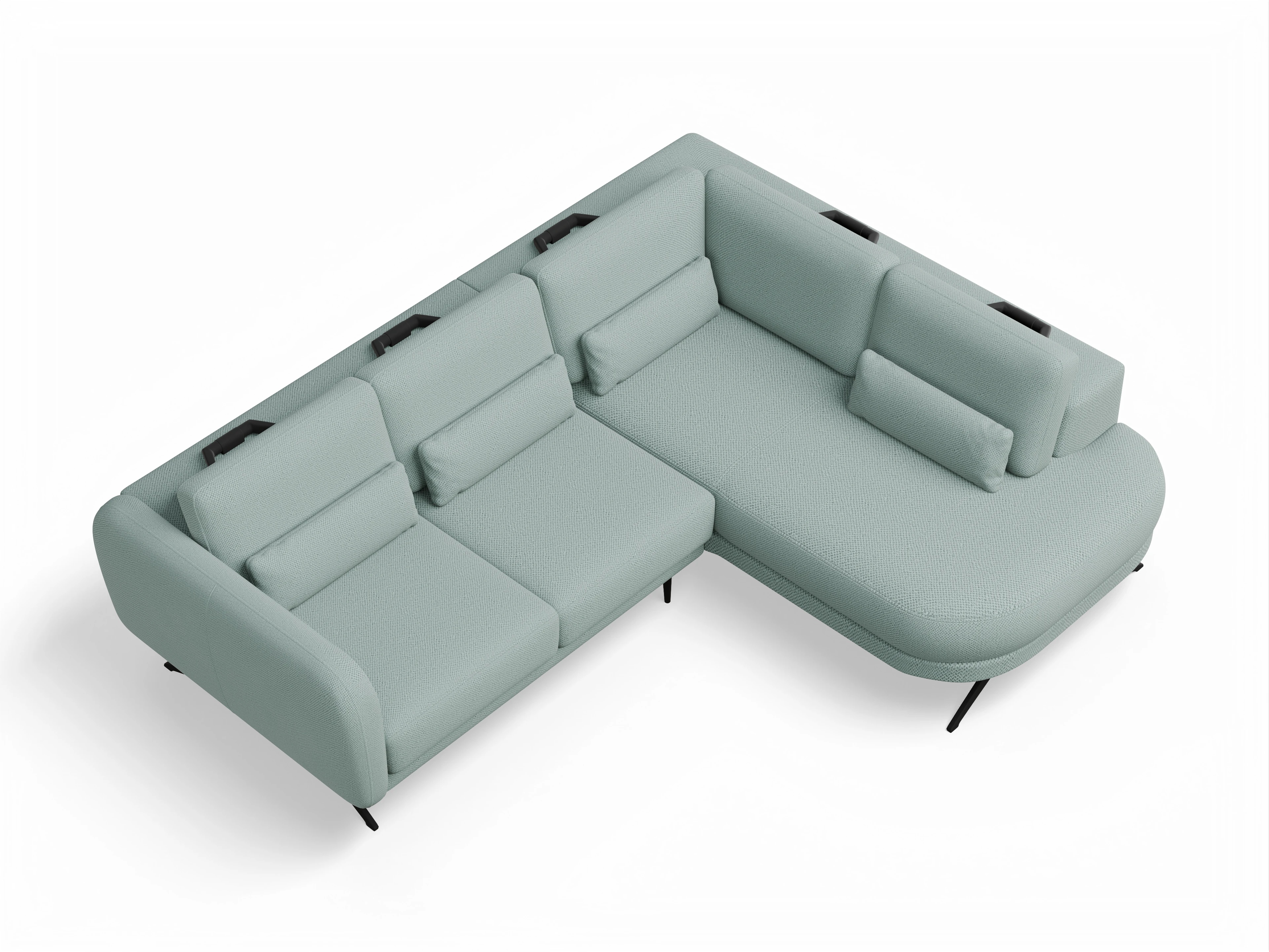 Ansicht des Produktes Malaga Ecksofa rechts Abschluss offen in Stoff Blau