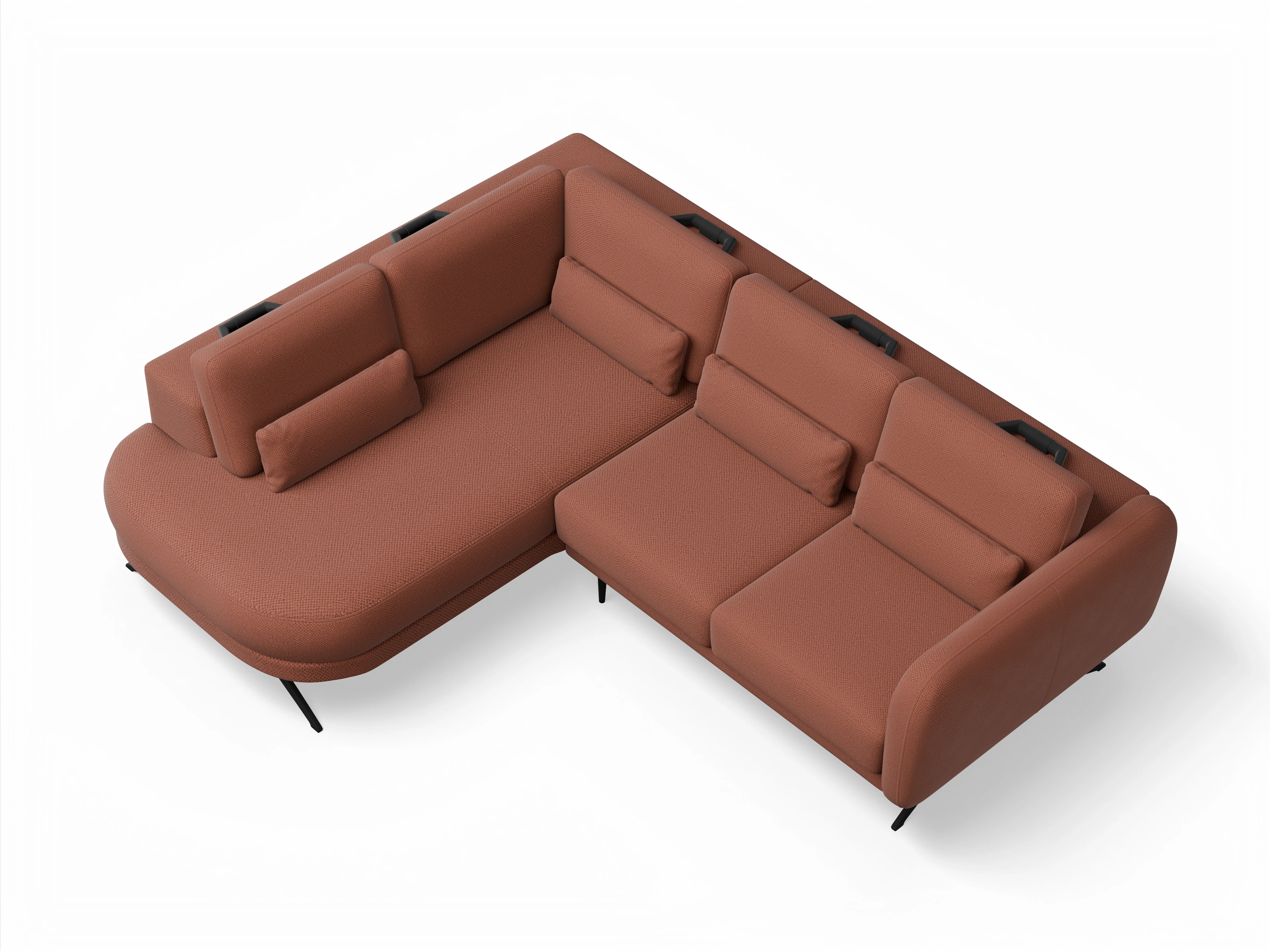 Ansicht des Produktes Malaga Ecksofa links Abschluss offen in Stoff Braun