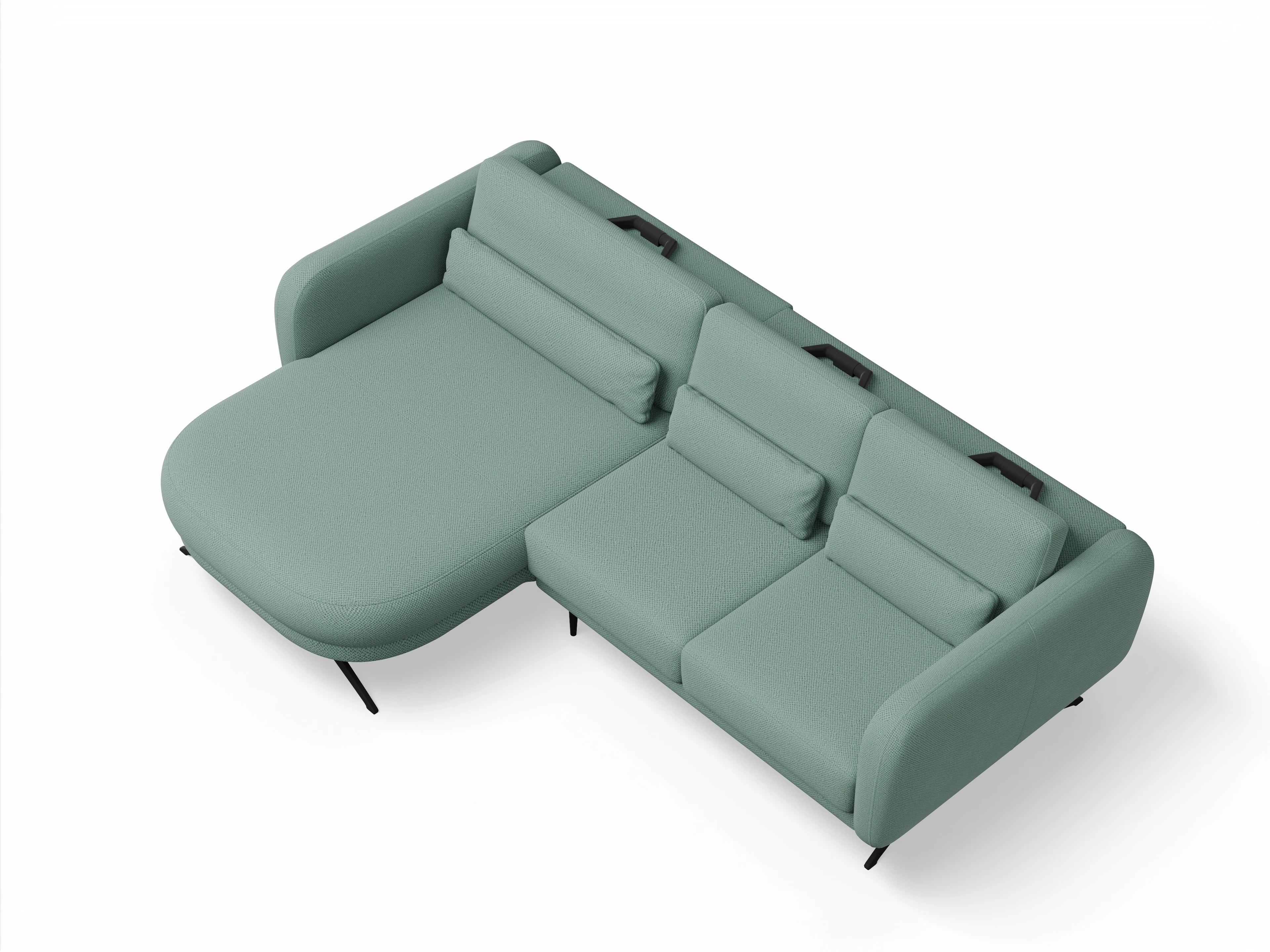 Ansicht des Produktes Malaga Ecksofa links Abschluss offen in Stoff Blau