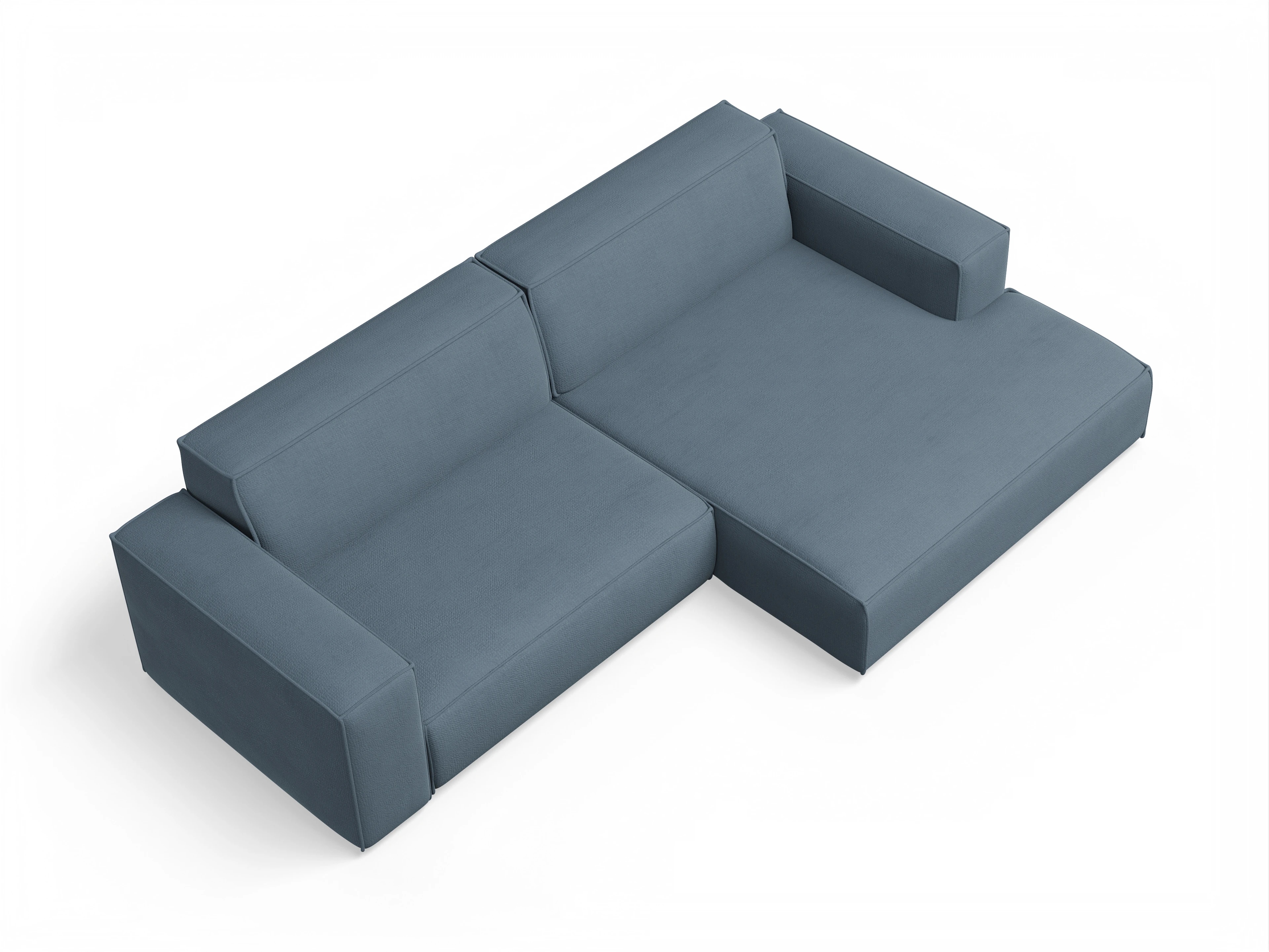 Claas Ecksofa mit Longchair rechts Ansicht des Produktes Claas-O Ecksofa rechts Abschluss offen in Stoff Blau