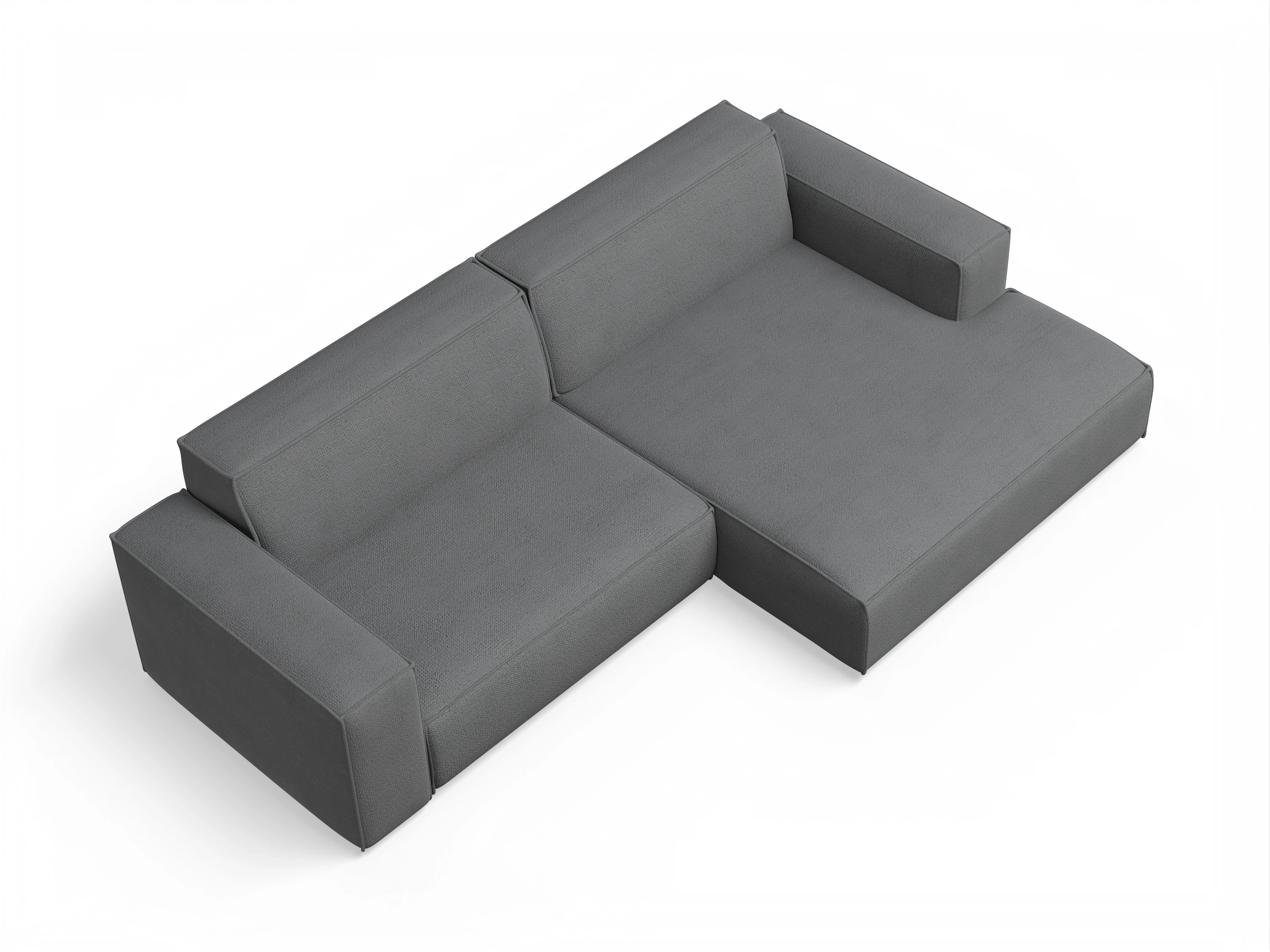 Claas Ecksofa mit Longchair rechts Ansicht des Produktes Claas-O Ecksofa rechts Abschluss offen in Stoff Grau
