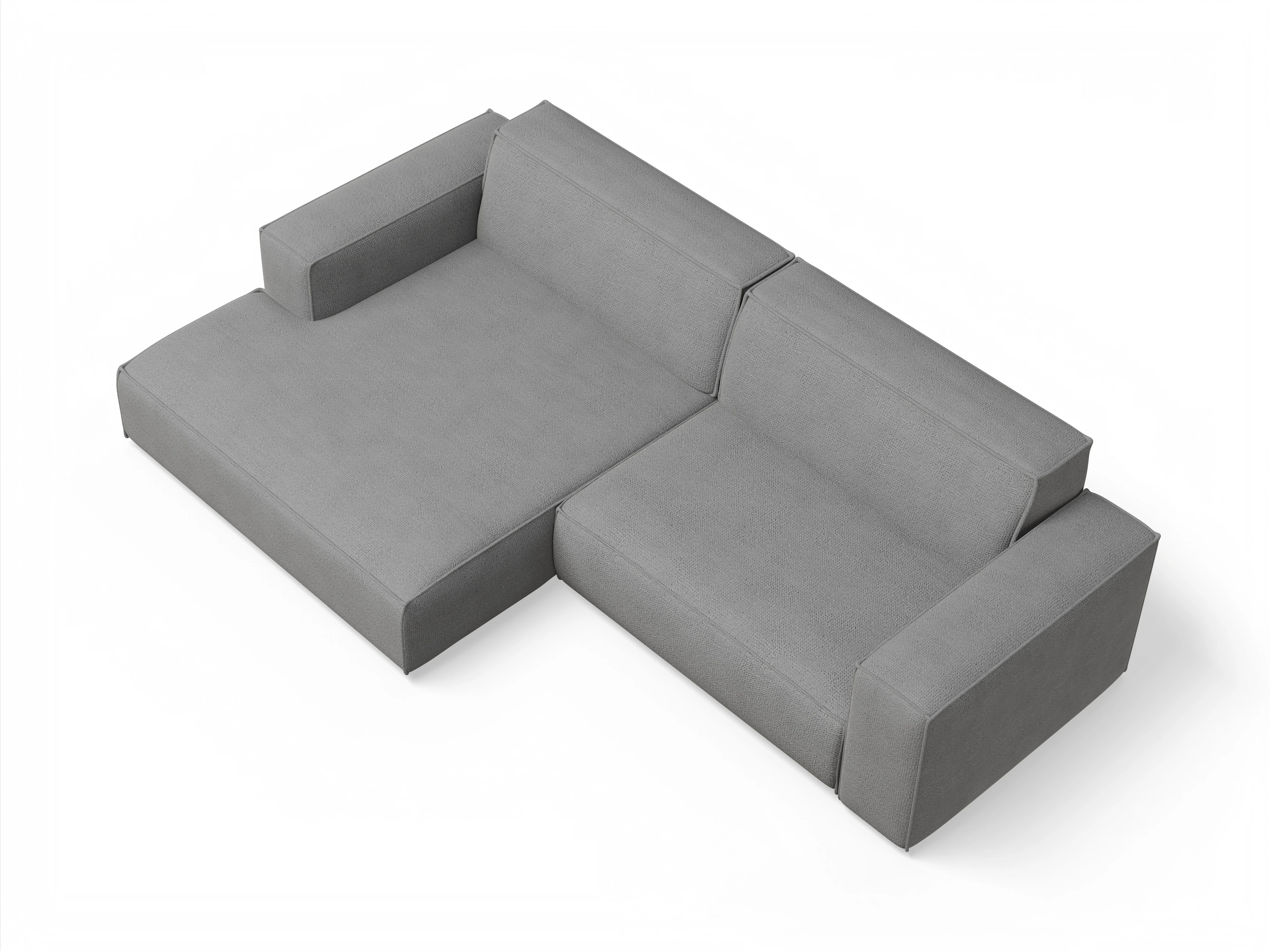 Claas Ecksofa mit Longchair links Ansicht des Produktes Claas-O Ecksofa links Abschluss offen in Stoff Grau