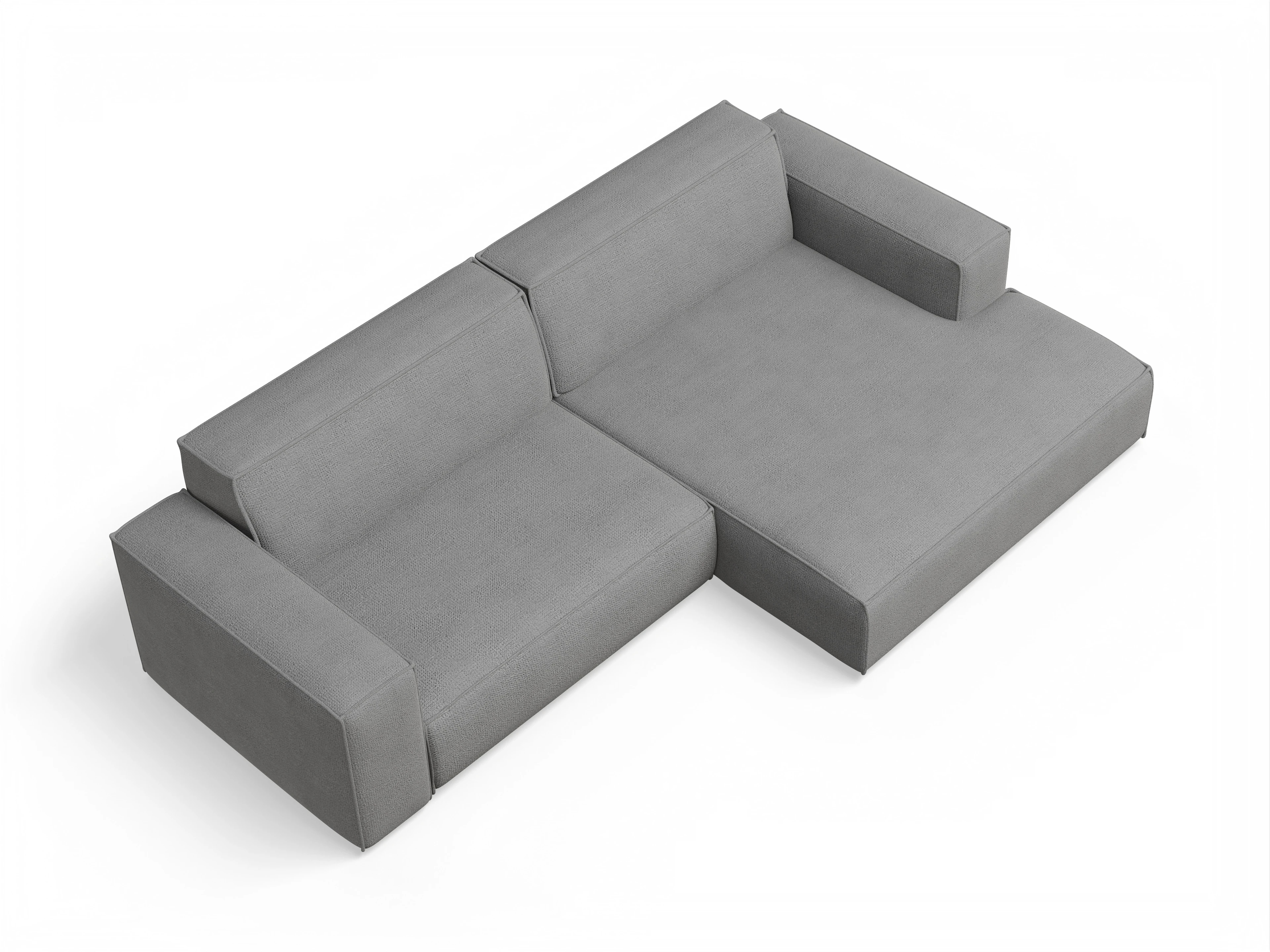 Claas Ecksofa mit Longchair rechts Ansicht des Produktes Claas-O Ecksofa rechts Abschluss offen in Stoff Grau