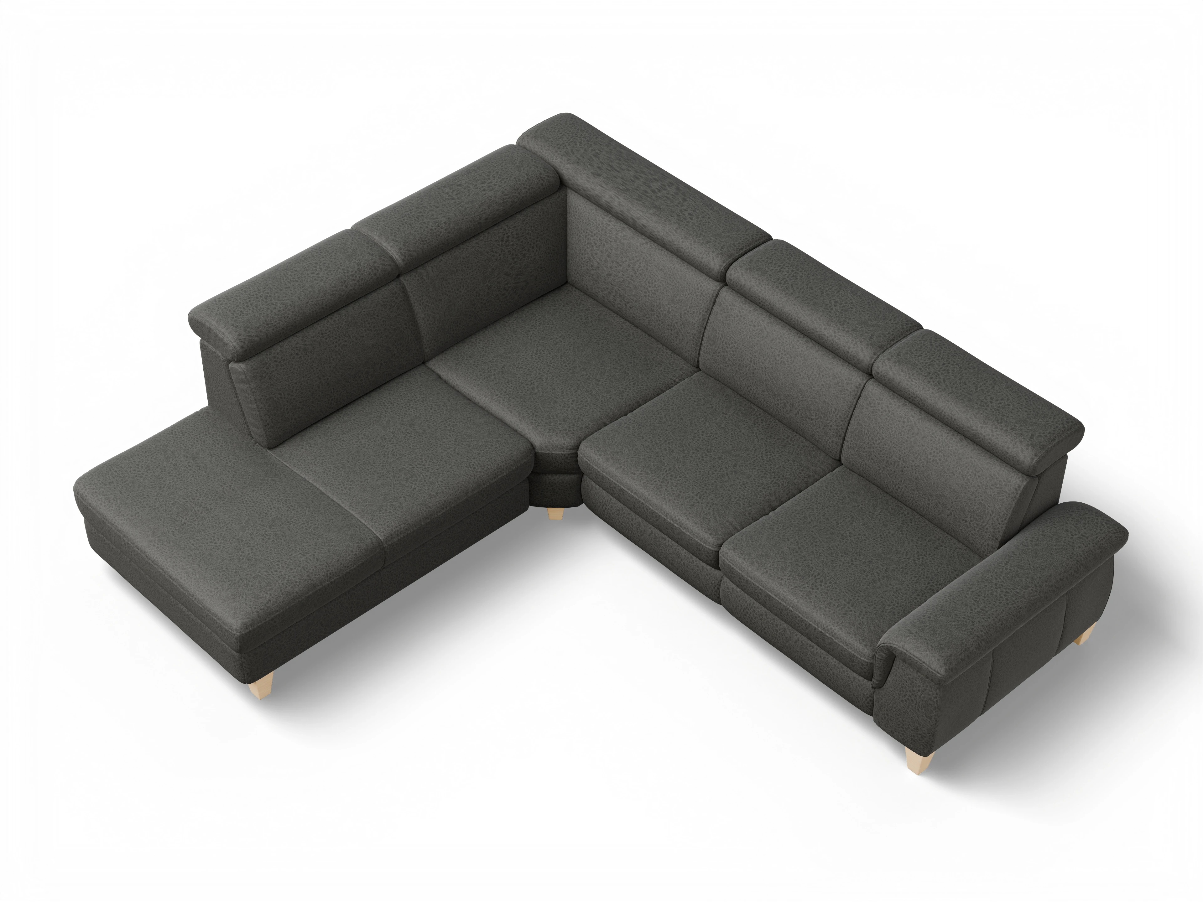 Ansicht des Produktes München Ecksofa links Abschluss offen in Stoff Grau