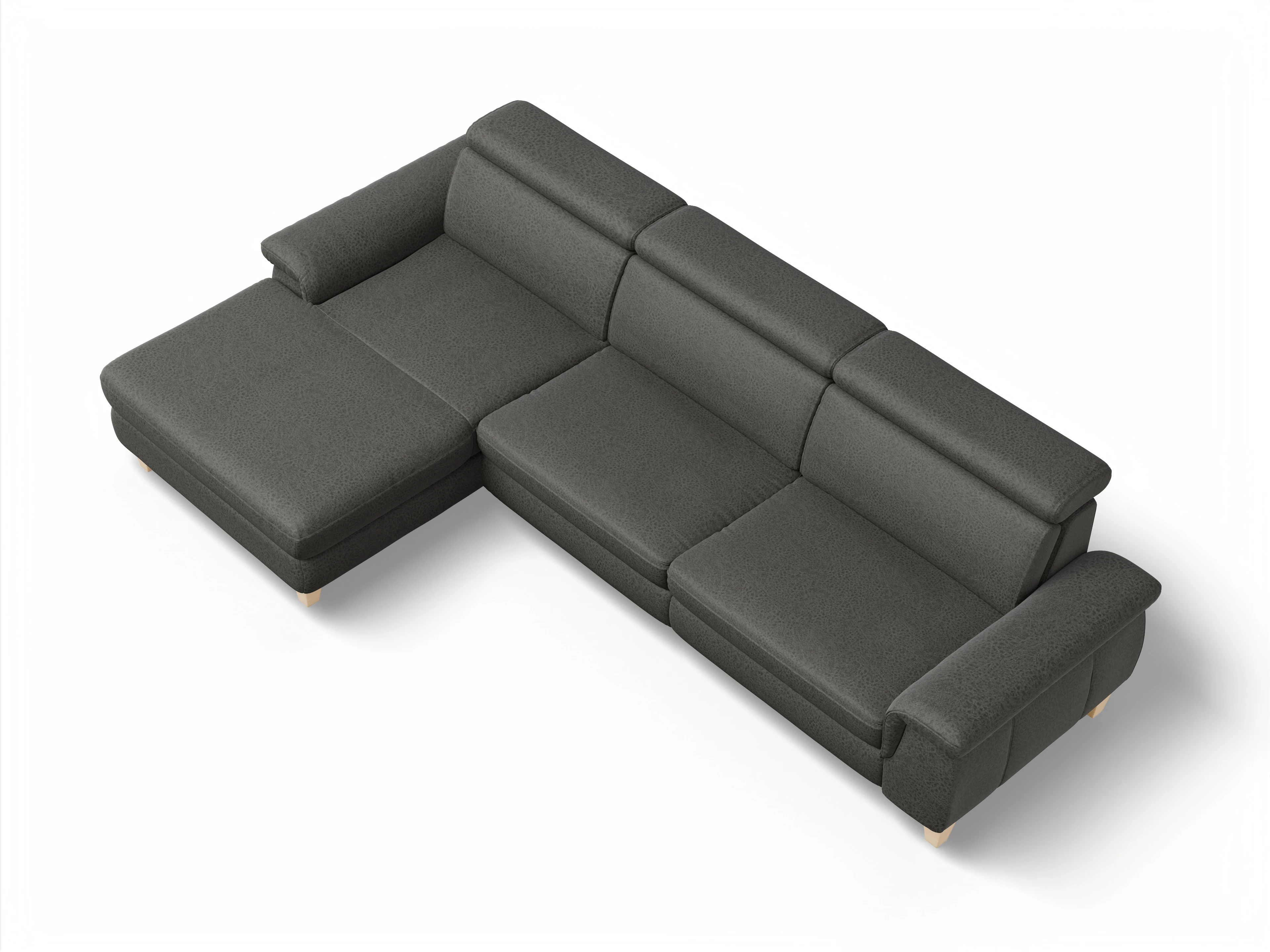 Ansicht des Produktes München Ecksofa links Abschluss offen in Stoff Grau