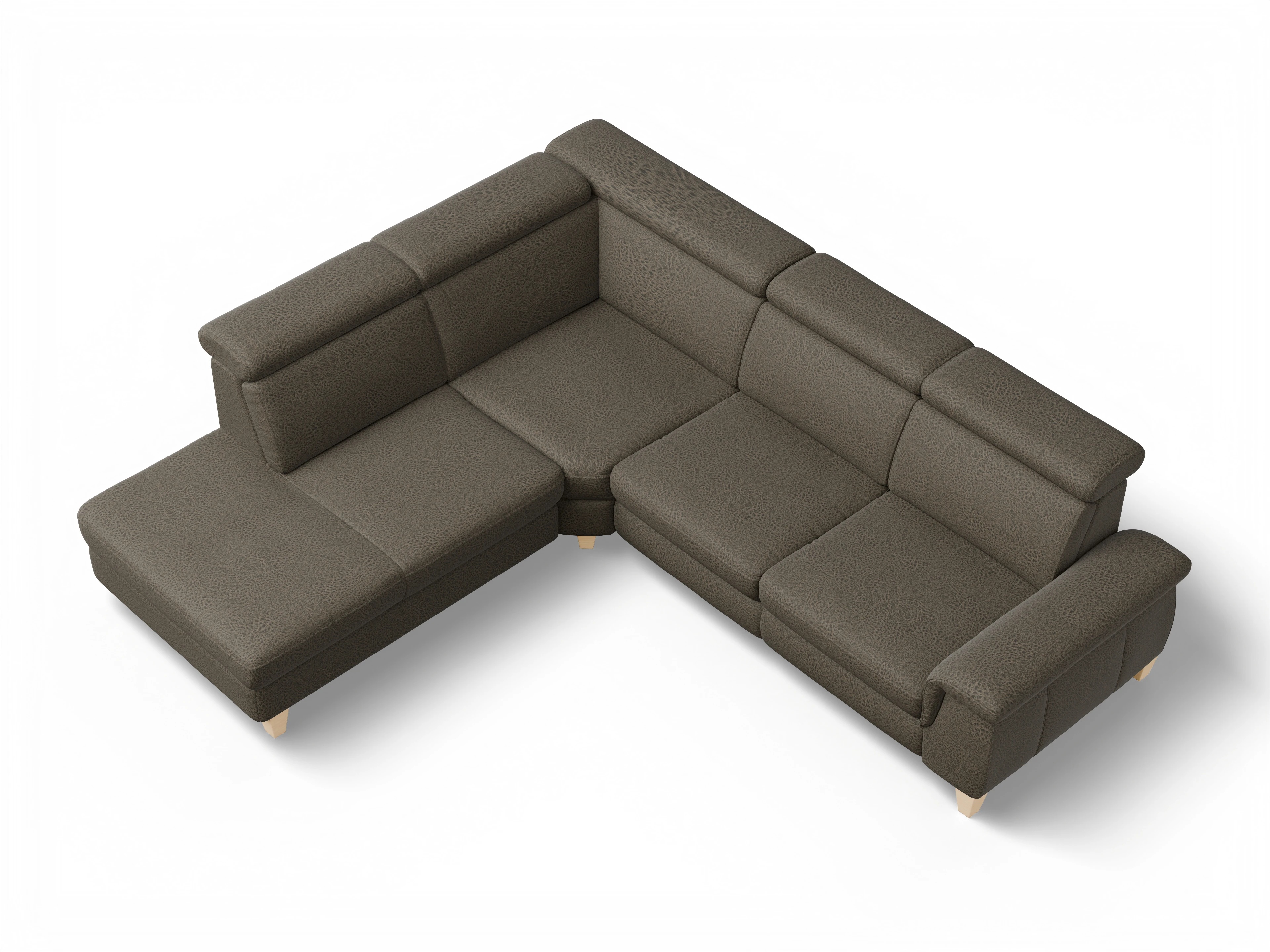 Ansicht des Produktes München Ecksofa links Abschluss offen in Stoff Braun
