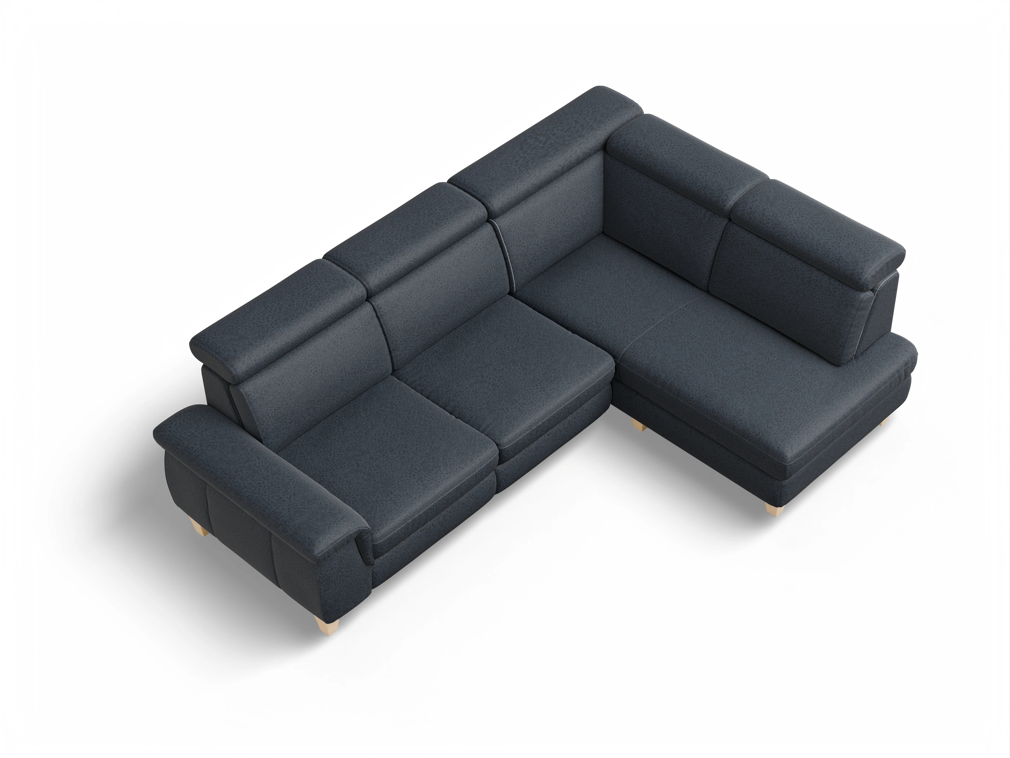 München KO Medium R Ansicht des Produktes München Ecksofa rechts Abschluss offen in Stoff Blau
