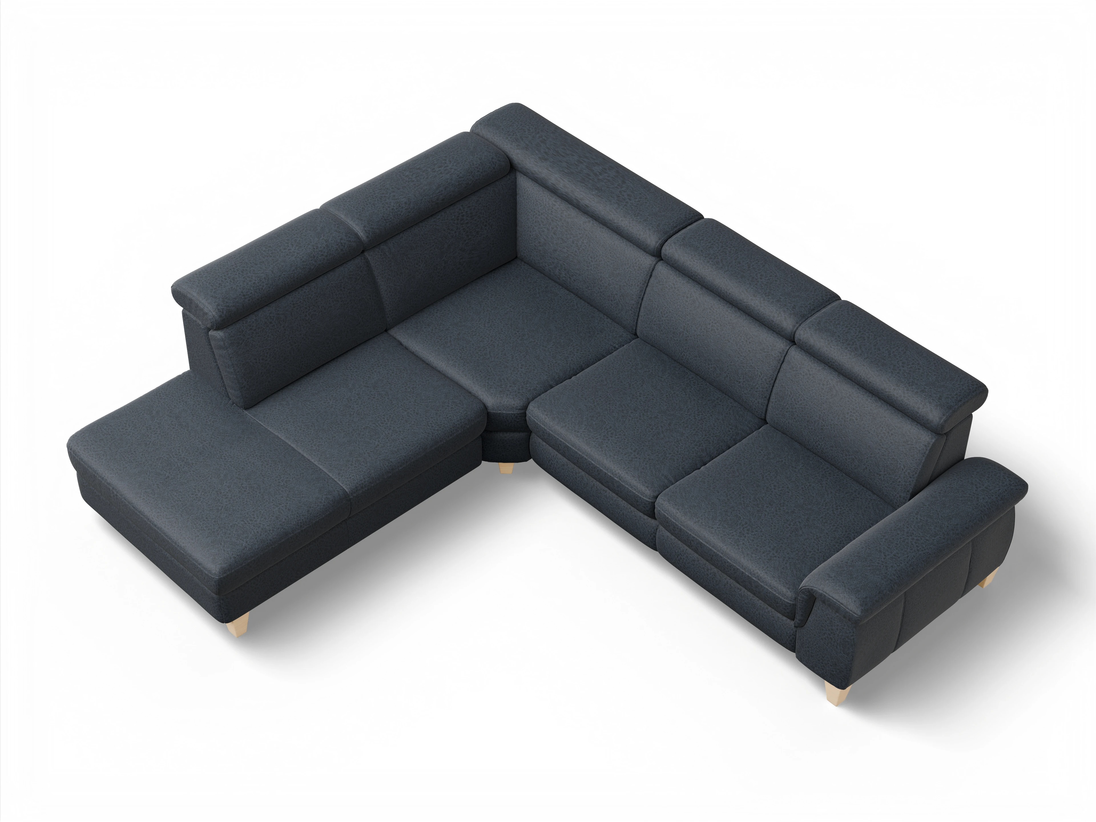 Ansicht des Produktes München Ecksofa links Abschluss offen in Stoff Blau