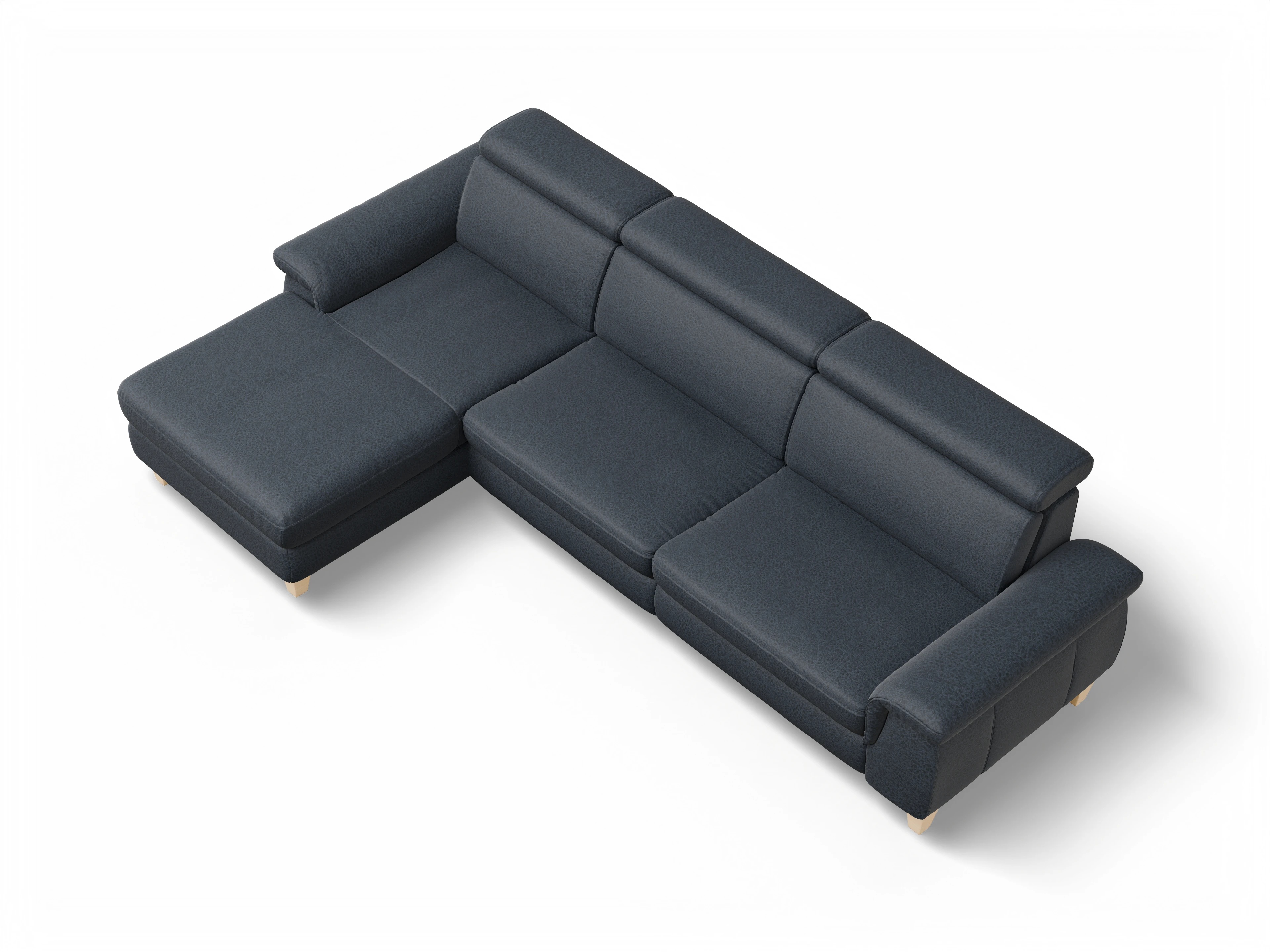 Ansicht des Produktes München Ecksofa links Abschluss offen in Stoff Blau