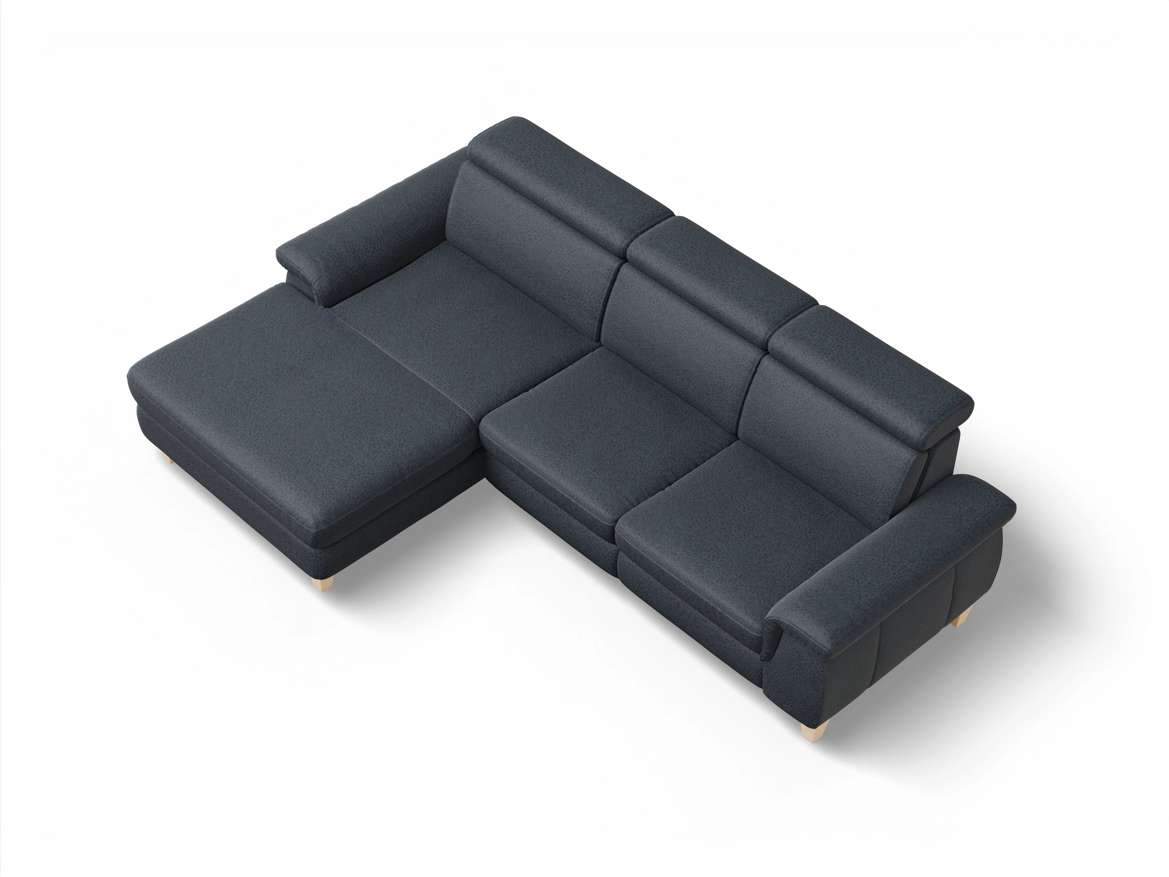 München LOgroß Medium L Ansicht des Produktes München Ecksofa links Abschluss offen in Stoff Blau
