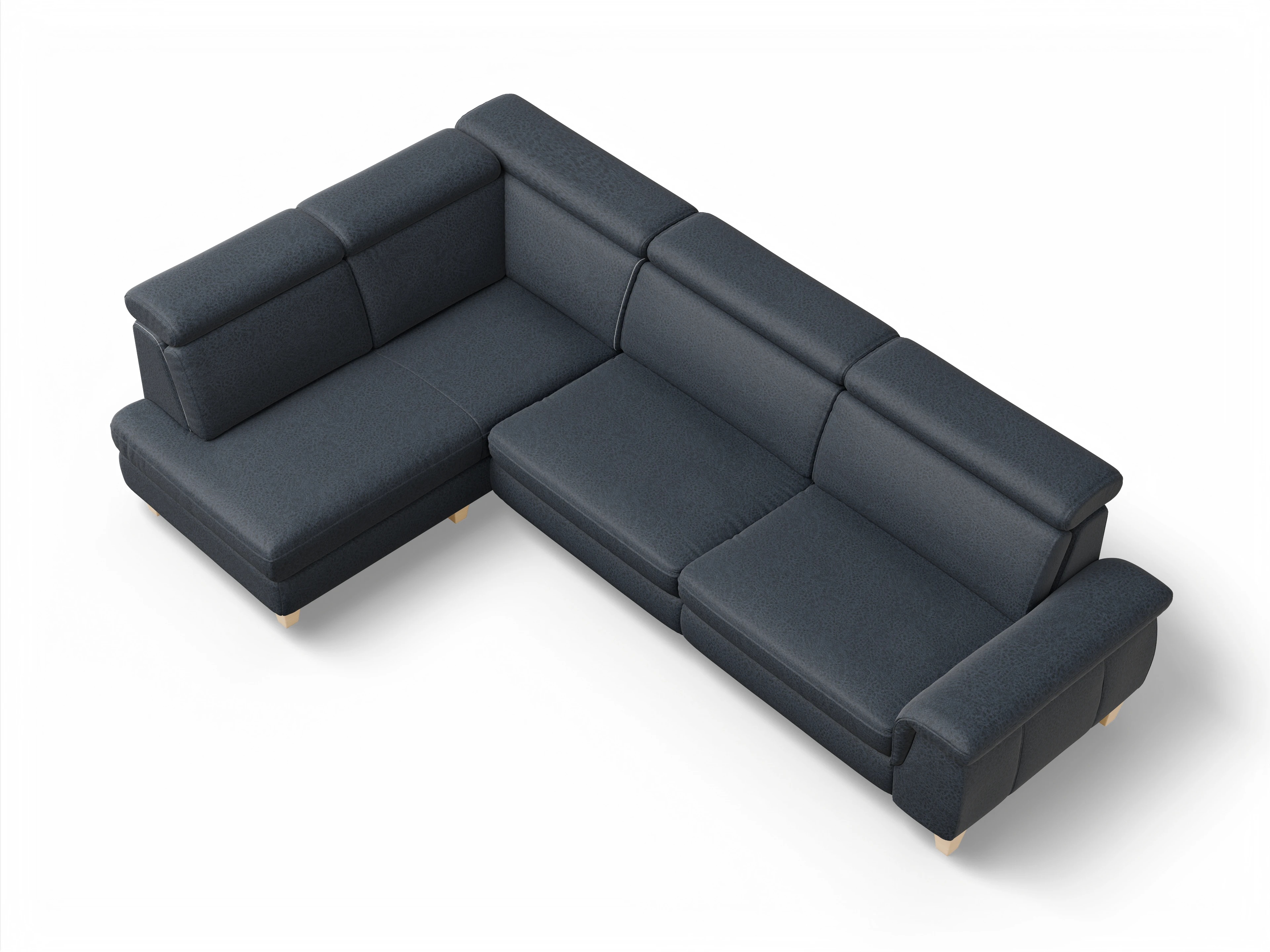 Ansicht des Produktes München Ecksofa links Abschluss offen in Stoff Blau