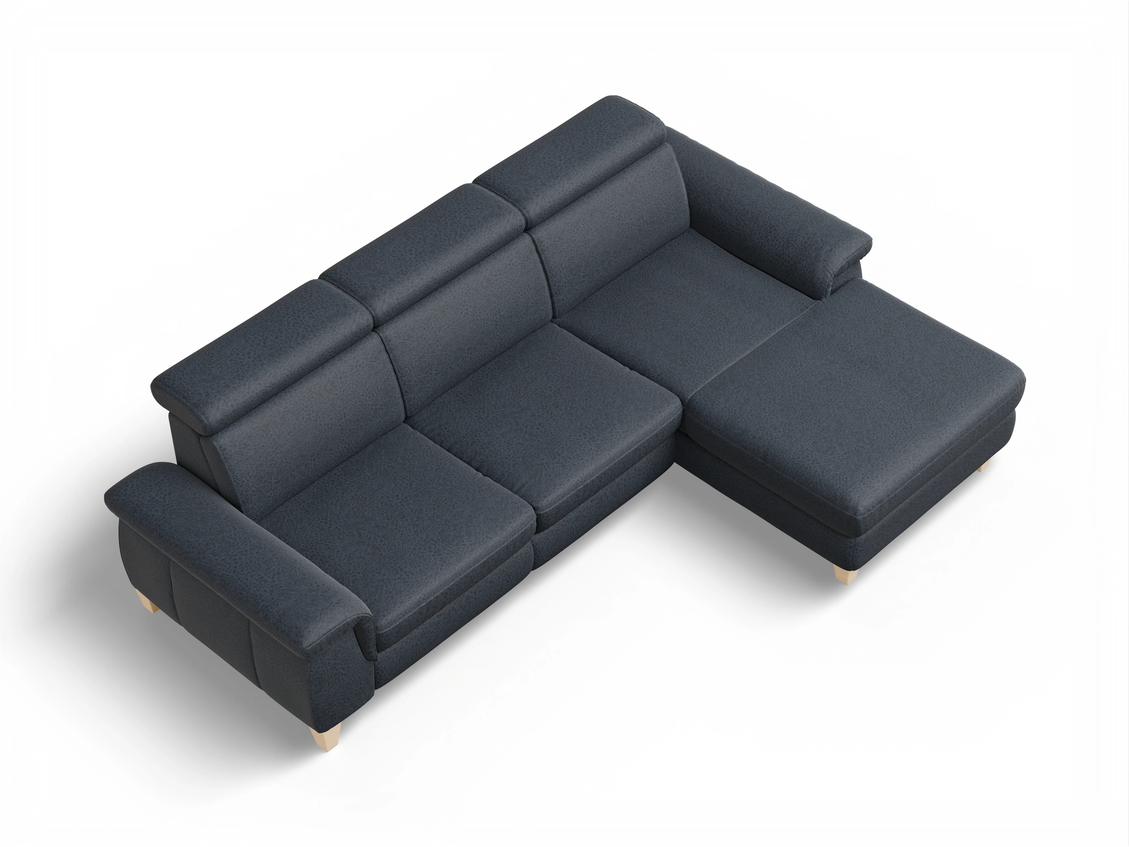 Ansicht des Produktes München Ecksofa rechts Abschluss offen in Stoff Blau